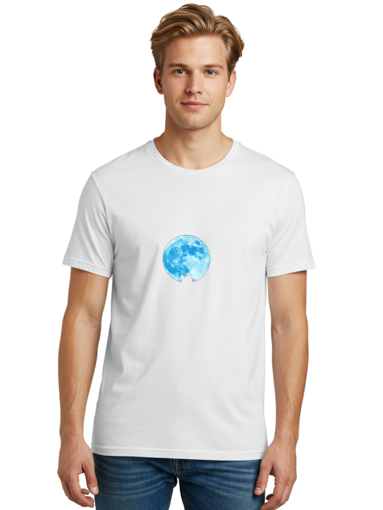 Blue-Moon-With-Cat-Silhouette Men'S Graphic Tee, 100% Cotton, Comfortable Casual Summer Wear, Machine Washable, Vintage Camera, Old Camera, Antique Camera, Black Camera, Classic Photography, Photography Equipment, Nostalgic Device, Bai599