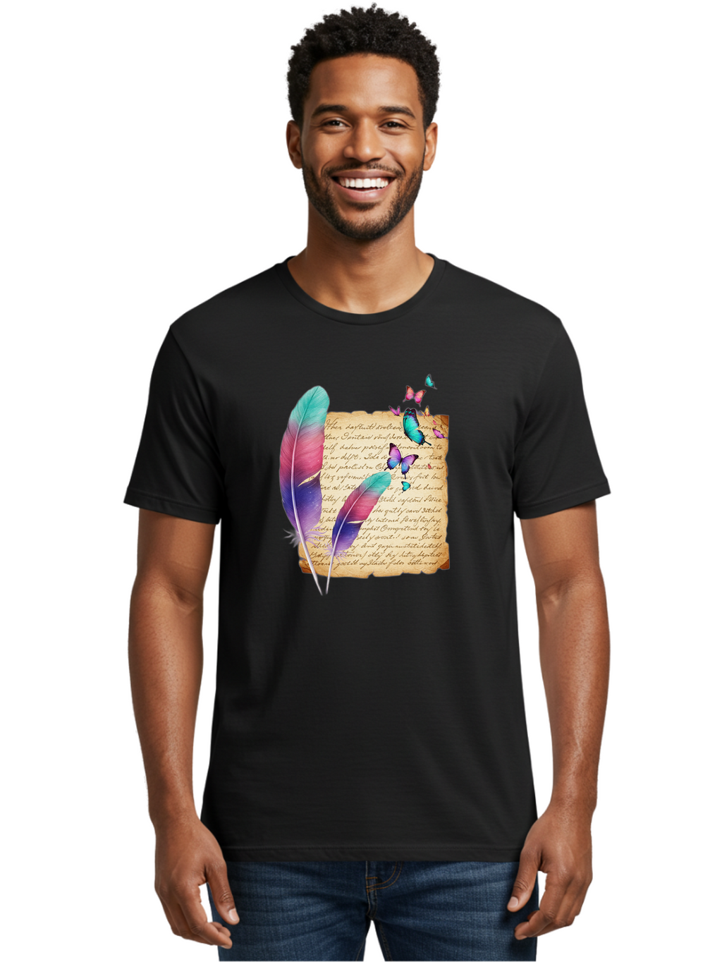 Butterflies-Quill Men'S Graphic Tee, 100% Cotton, Comfortable Casual Summer Wear, Machine Washable, Vintage Camera, Old Camera, Antique Camera, Black Camera, Classic Photography, Photography Equipment, Nostalgic Device, Film Camera, Camera Art Bai607