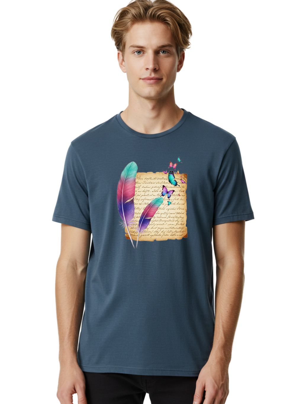 Butterflies-Quill Men'S Graphic Tee, 100% Cotton, Comfortable Casual Summer Wear, Machine Washable, Vintage Camera, Old Camera, Antique Camera, Black Camera, Classic Photography, Photography Equipment, Nostalgic Device, Film Camera, Camera Art Bai607