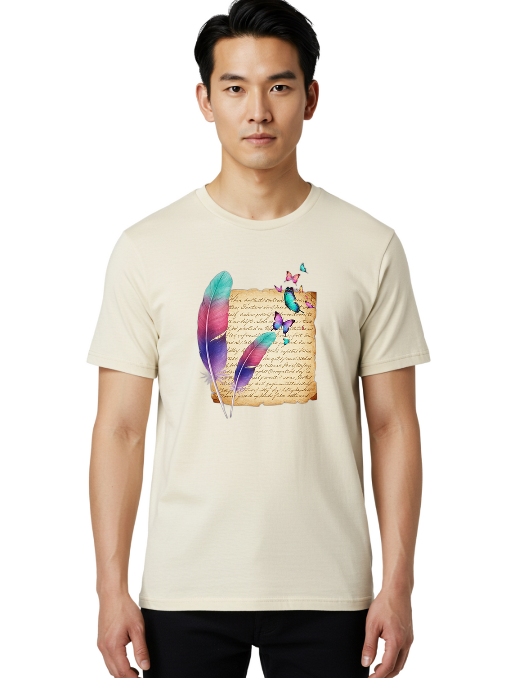 Butterflies-Quill Men'S Graphic Tee, 100% Cotton, Comfortable Casual Summer Wear, Machine Washable, Vintage Camera, Old Camera, Antique Camera, Black Camera, Classic Photography, Photography Equipment, Nostalgic Device, Film Camera, Camera Art Bai607