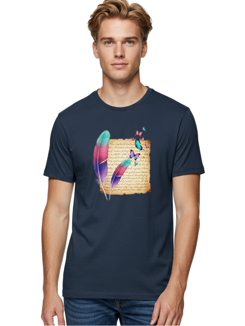 Butterflies-Quill Men'S Graphic Tee, 100% Cotton, Comfortable Casual Summer Wear, Machine Washable, Vintage Camera, Old Camera, Antique Camera, Black Camera, Classic Photography, Photography Equipment, Nostalgic Device, Film Camera, Camera Art Bai607