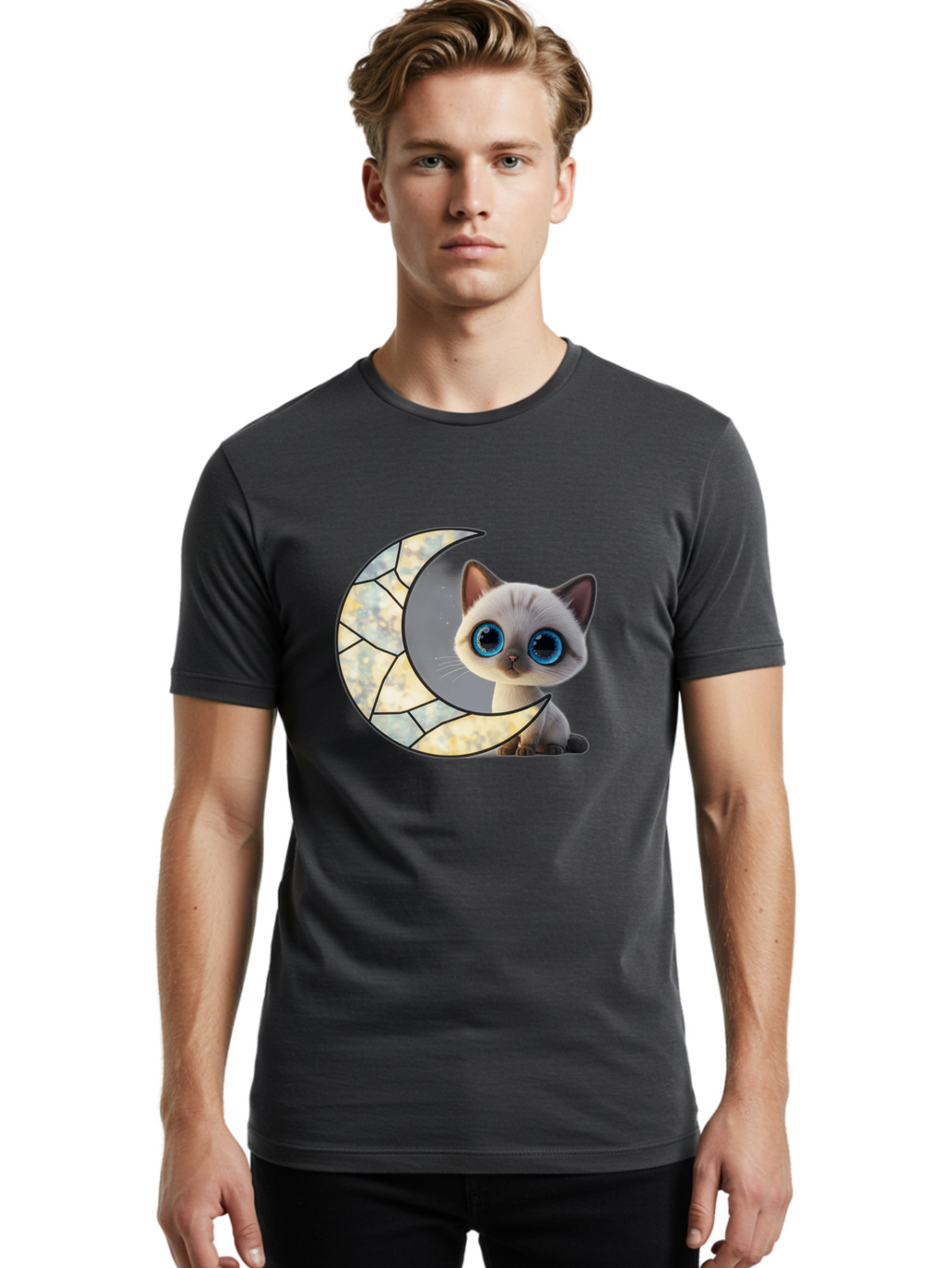 Cat-And-Crescent-Moon-1 Men'S Graphic Tee, 100% Cotton, Comfortable Casual Summer Wear, Machine Washable, Vintage Camera, Old Camera, Antique Camera, Black Camera, Classic Photography, Photography Equipment, Nostalgic Device, Film Camera, Bai619
