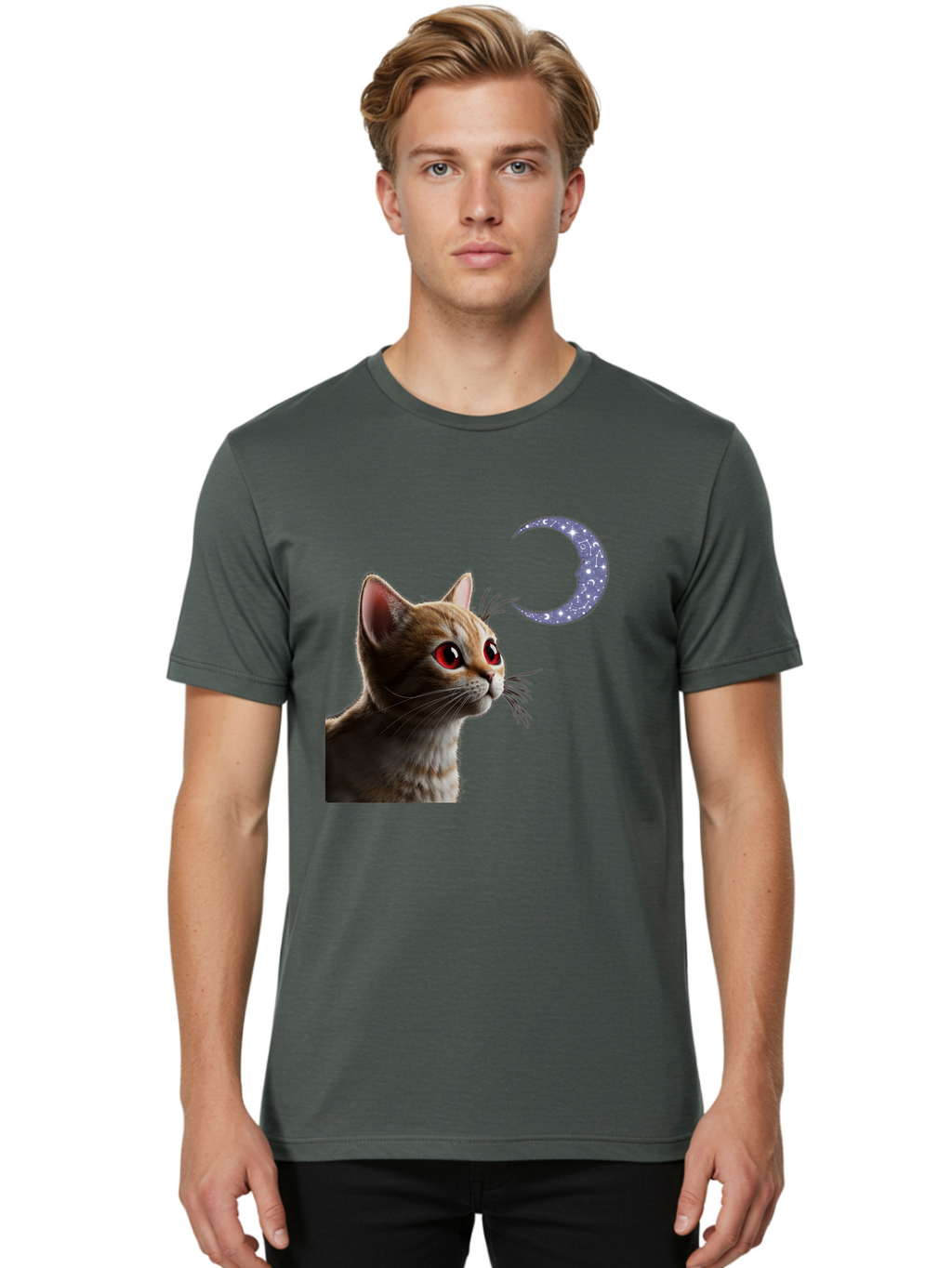Cat-And-Crescent-Moon-2 Men'S Graphic Tee, 100% Cotton, Comfortable Casual Summer Wear, Machine Washable, Vintage Camera, Old Camera, Antique Camera, Black Camera, Classic Photography, Photography Equipment, Nostalgic Device, Film Camera, Bai620