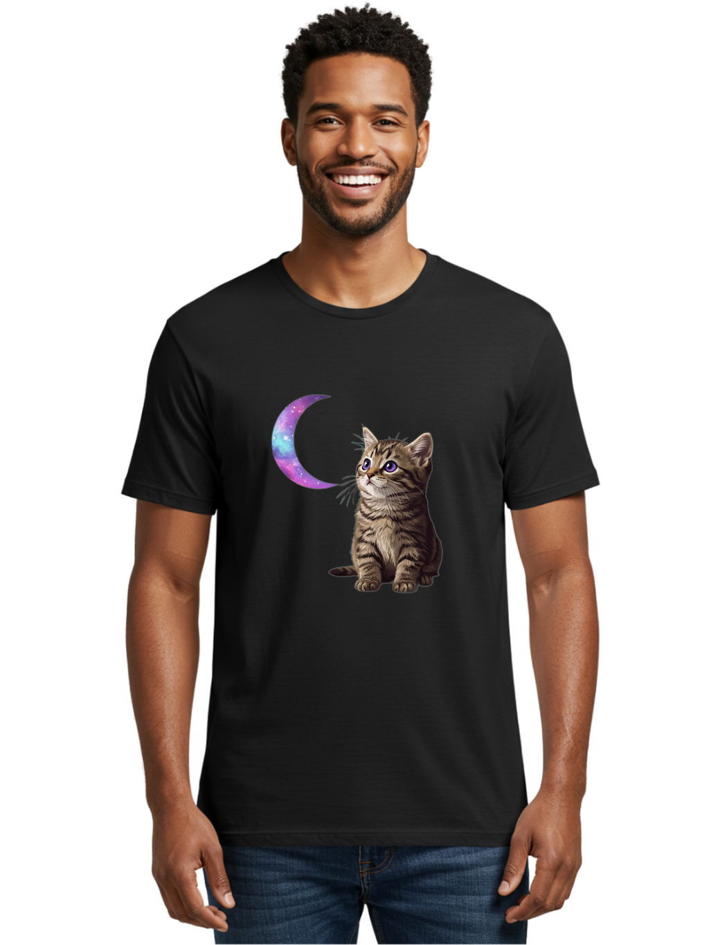 Cat-And-Crescent-Moon-3 Men'S Graphic Tee, 100% Cotton, Comfortable Casual Summer Wear, Machine Washable, Vintage Camera, Old Camera, Antique Camera, Black Camera, Classic Photography, Photography Equipment, Nostalgic Device, Film Camera, Bai621