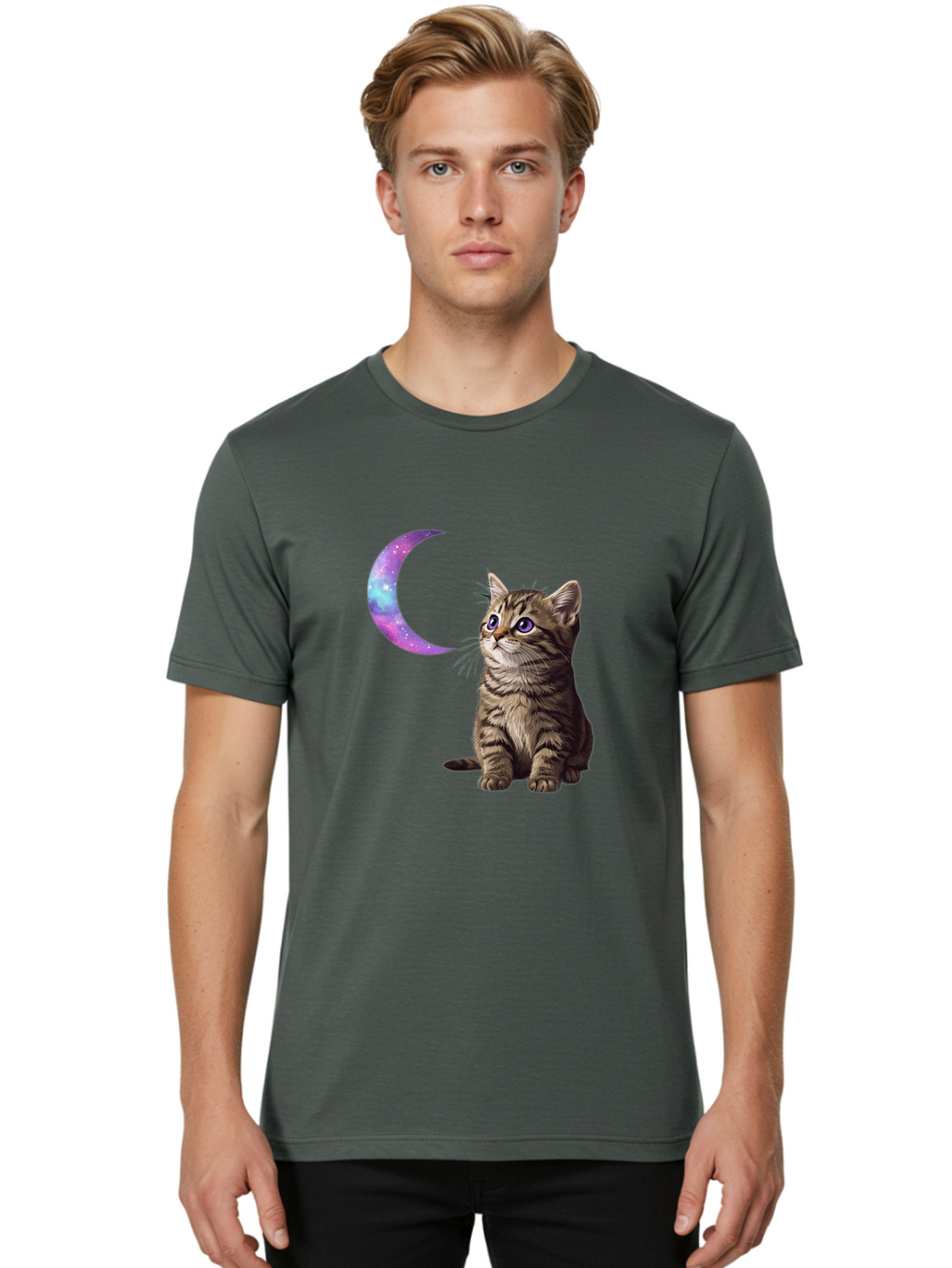 Cat-And-Crescent-Moon-3 Men'S Graphic Tee, 100% Cotton, Comfortable Casual Summer Wear, Machine Washable, Vintage Camera, Old Camera, Antique Camera, Black Camera, Classic Photography, Photography Equipment, Nostalgic Device, Film Camera, Bai621