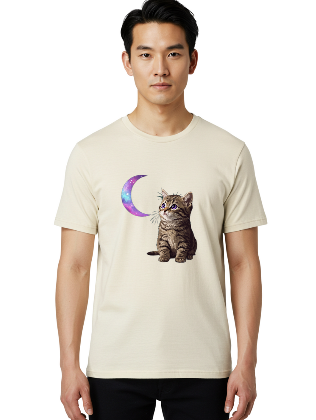Cat-And-Crescent-Moon-3 Men'S Graphic Tee, 100% Cotton, Comfortable Casual Summer Wear, Machine Washable, Vintage Camera, Old Camera, Antique Camera, Black Camera, Classic Photography, Photography Equipment, Nostalgic Device, Film Camera, Bai621