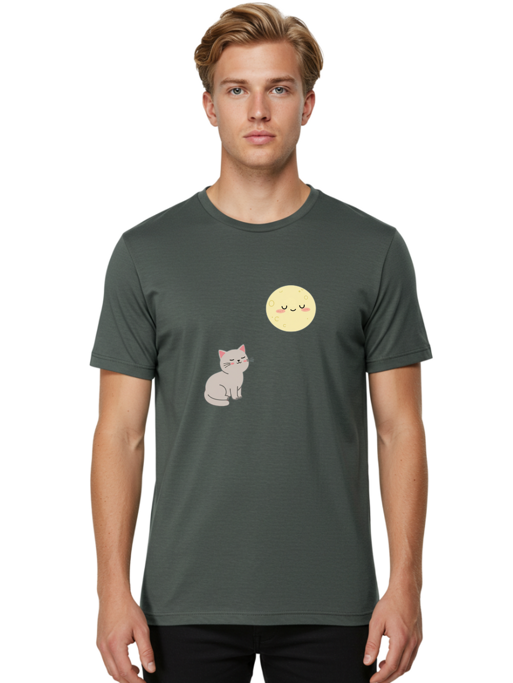 Cat-And-Moon-1 Men'S Graphic Tee, 100% Cotton, Comfortable Casual Summer Wear, Machine Washable, Vintage Camera, Old Camera, Antique Camera, Black Camera, Classic Photography, Photography Equipment, Nostalgic Device, Film Camera, Camera Art Bai623