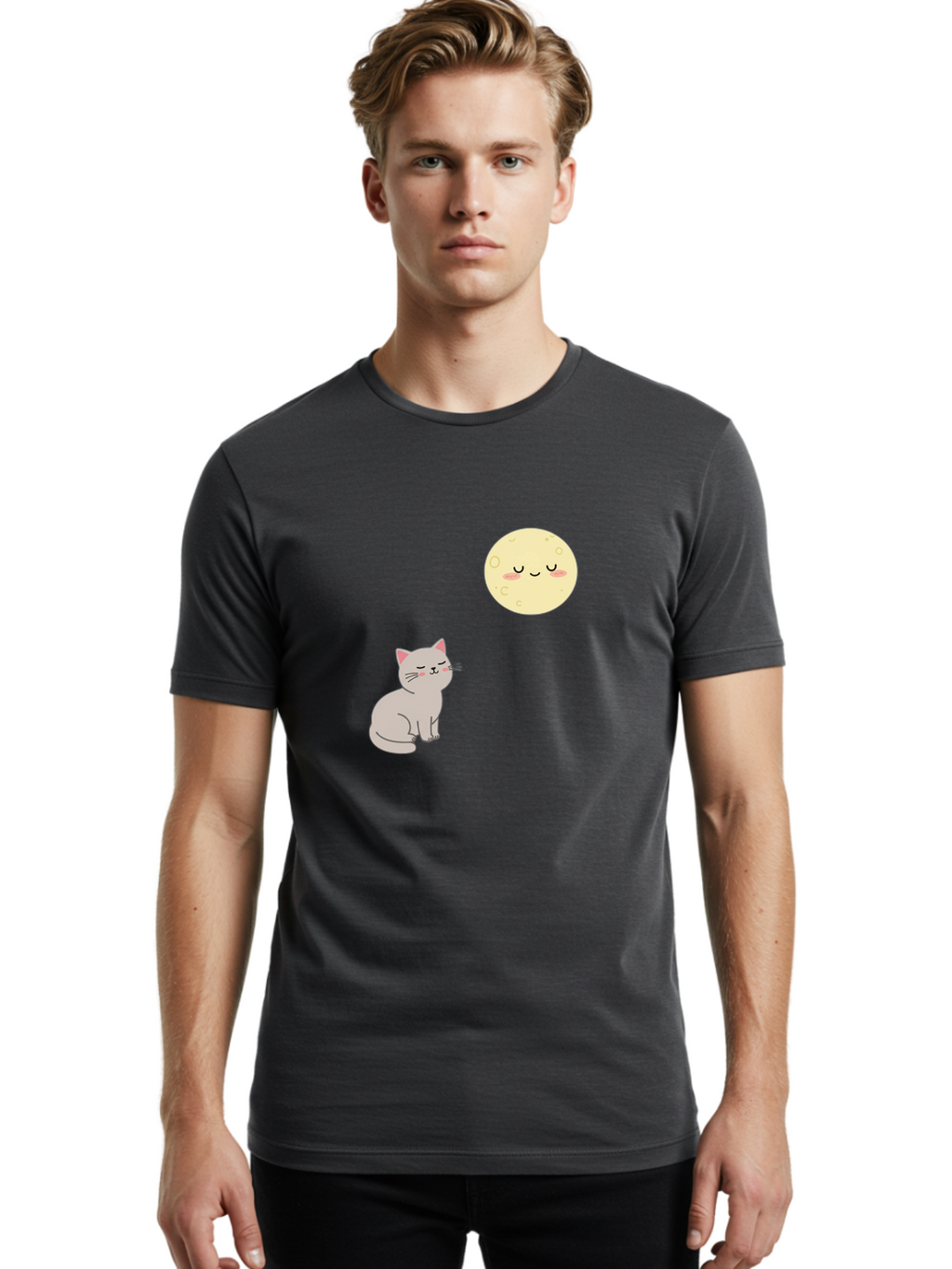 Cat-And-Moon-1 Men'S Graphic Tee, 100% Cotton, Comfortable Casual Summer Wear, Machine Washable, Vintage Camera, Old Camera, Antique Camera, Black Camera, Classic Photography, Photography Equipment, Nostalgic Device, Film Camera, Camera Art Bai623