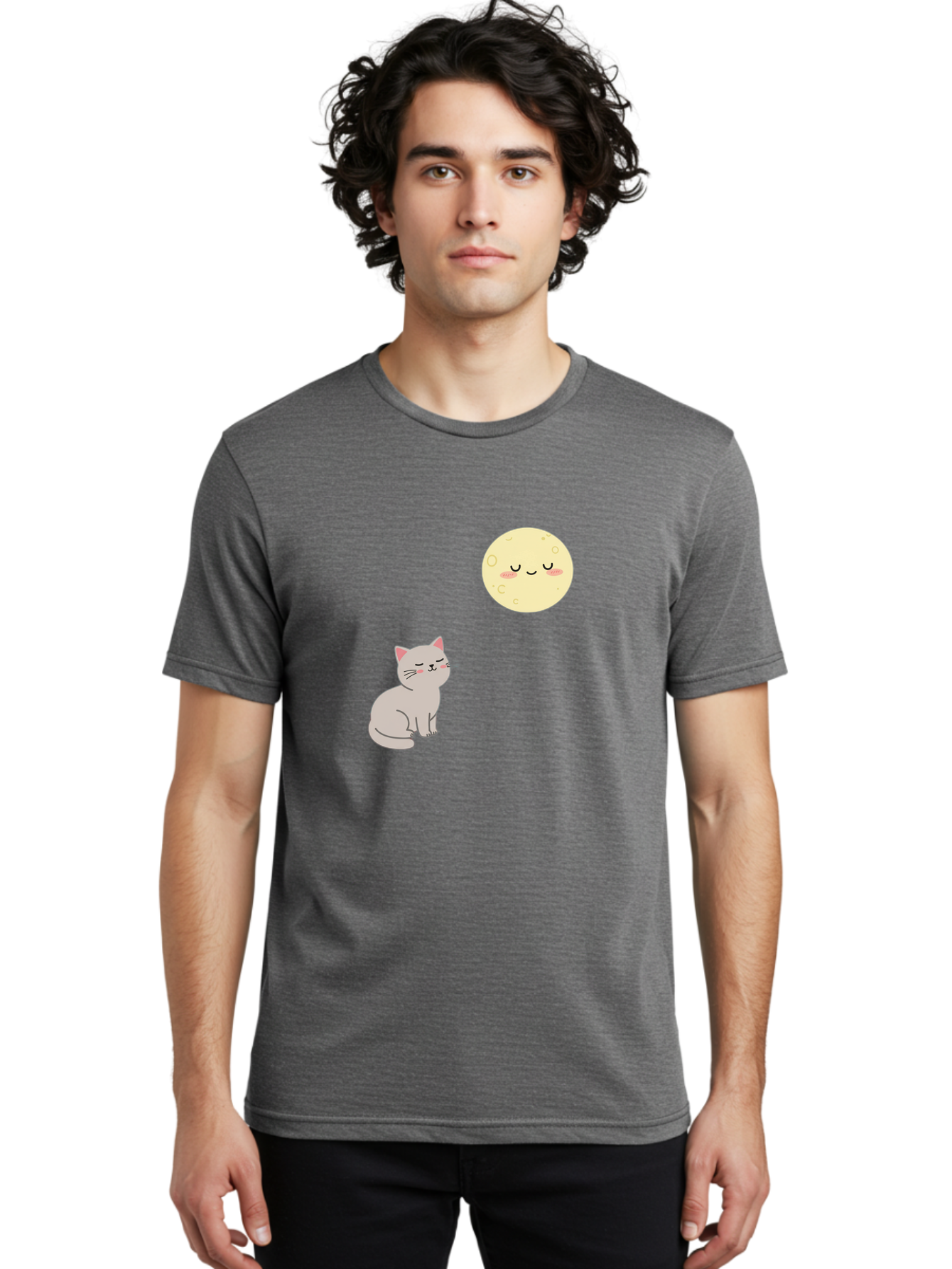 Cat-And-Moon-1 Men'S Graphic Tee, 100% Cotton, Comfortable Casual Summer Wear, Machine Washable, Vintage Camera, Old Camera, Antique Camera, Black Camera, Classic Photography, Photography Equipment, Nostalgic Device, Film Camera, Camera Art Bai623