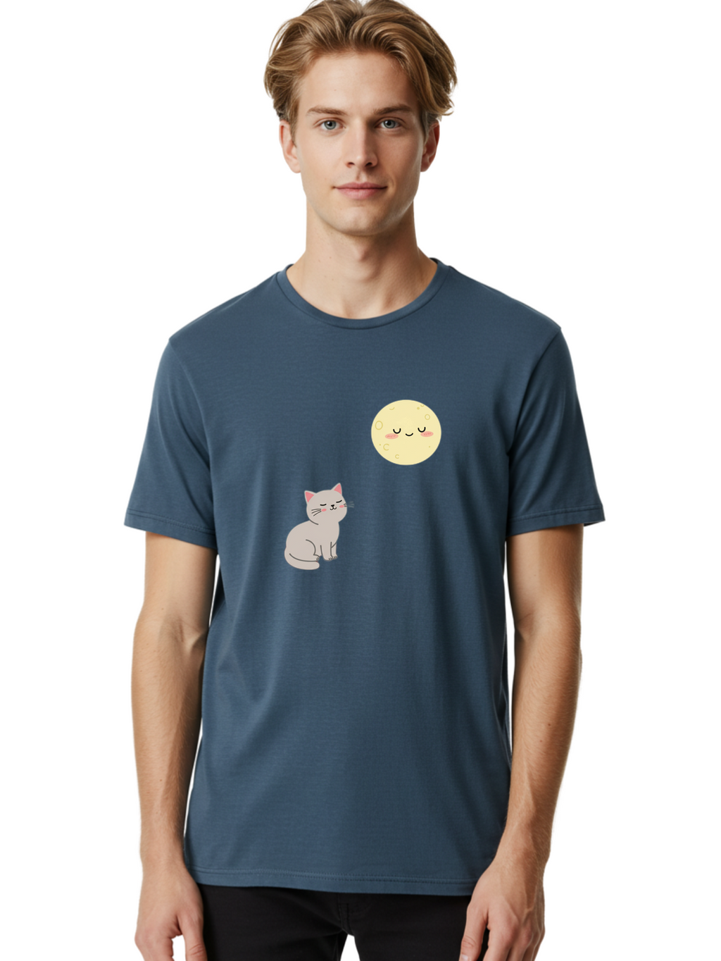 Cat-And-Moon-1 Men'S Graphic Tee, 100% Cotton, Comfortable Casual Summer Wear, Machine Washable, Vintage Camera, Old Camera, Antique Camera, Black Camera, Classic Photography, Photography Equipment, Nostalgic Device, Film Camera, Camera Art Bai623