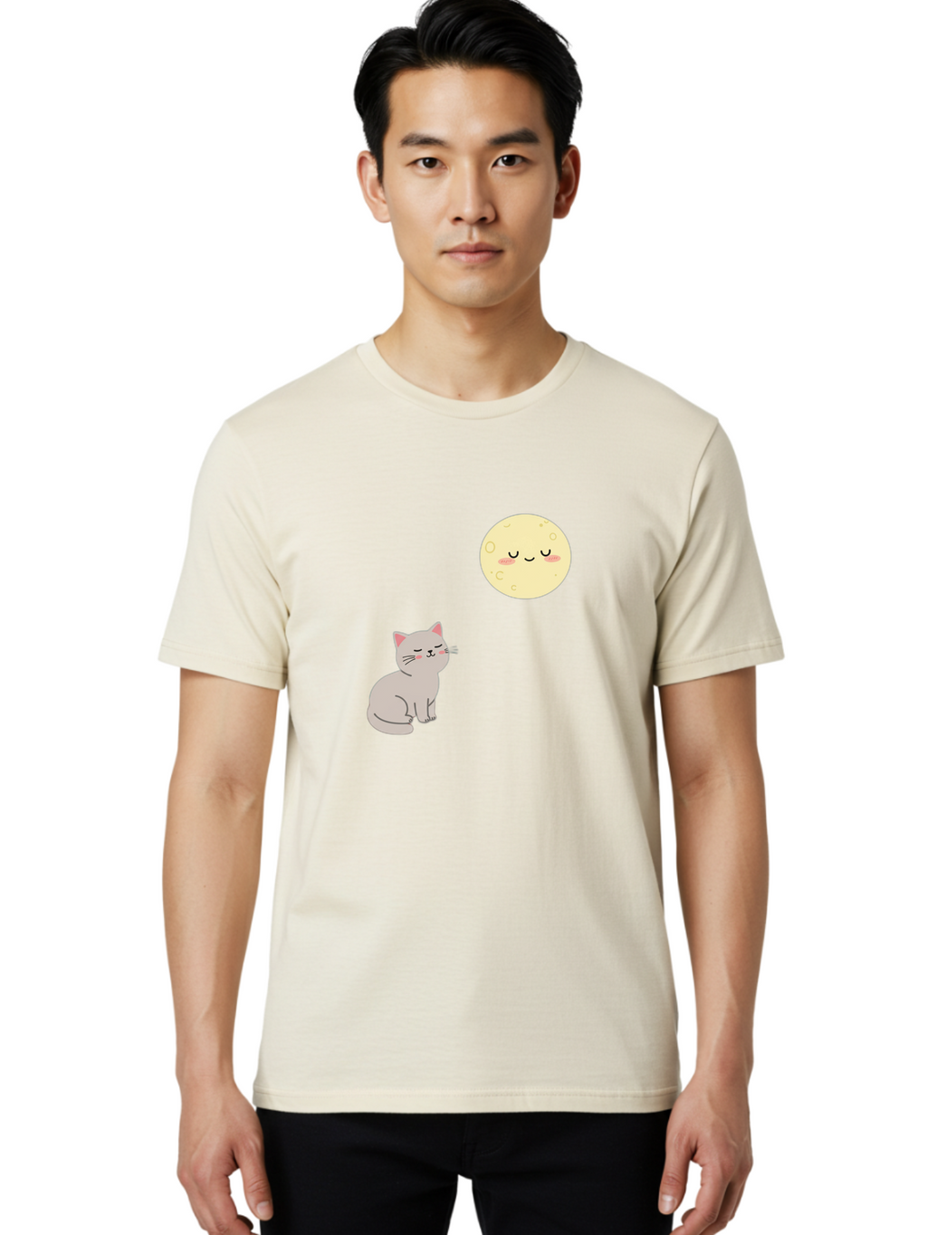 Cat-And-Moon-1 Men'S Graphic Tee, 100% Cotton, Comfortable Casual Summer Wear, Machine Washable, Vintage Camera, Old Camera, Antique Camera, Black Camera, Classic Photography, Photography Equipment, Nostalgic Device, Film Camera, Camera Art Bai623