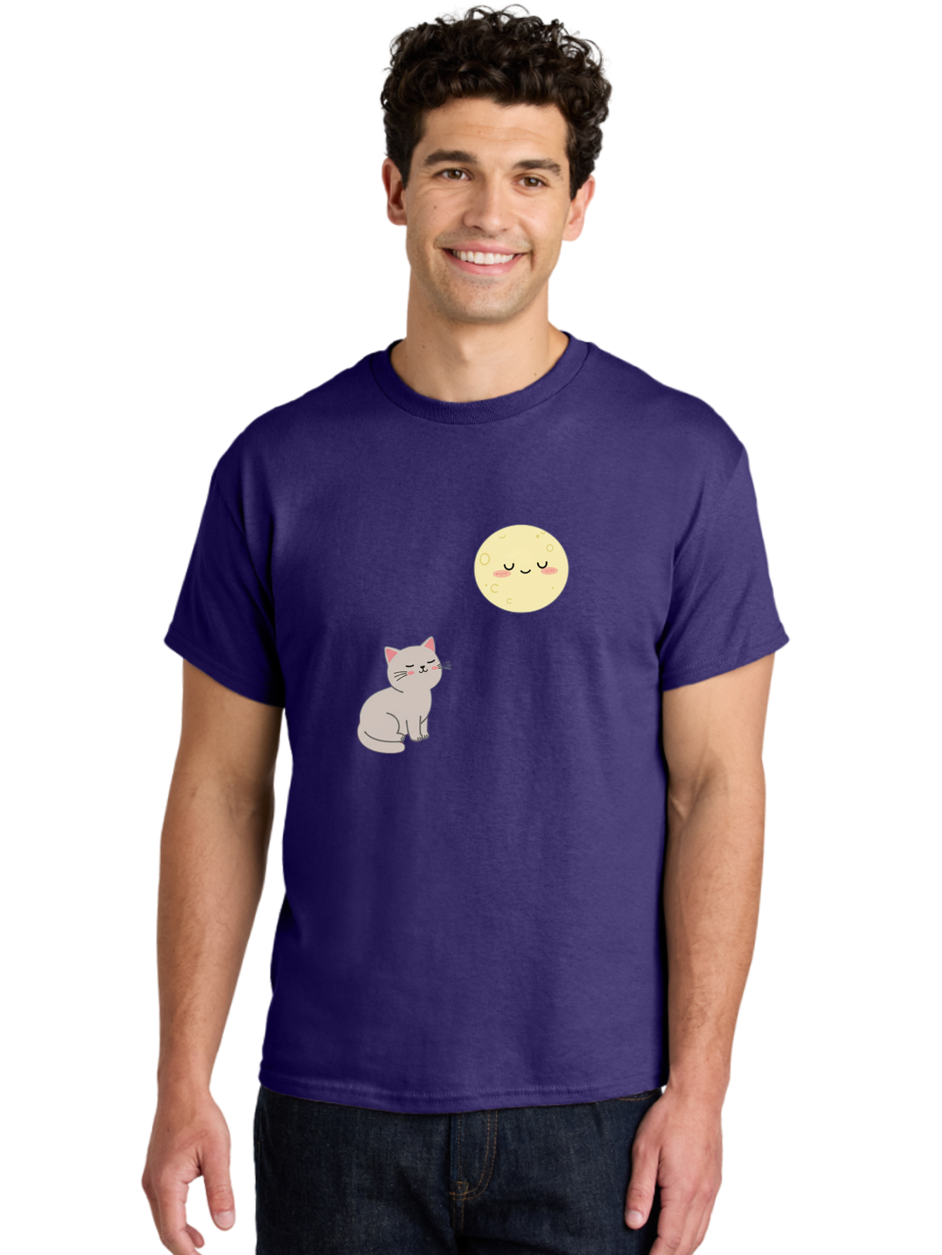 Cat-And-Moon-1 Men'S Graphic Tee, 100% Cotton, Comfortable Casual Summer Wear, Machine Washable, Vintage Camera, Old Camera, Antique Camera, Black Camera, Classic Photography, Photography Equipment, Nostalgic Device, Film Camera, Camera Art Bai623