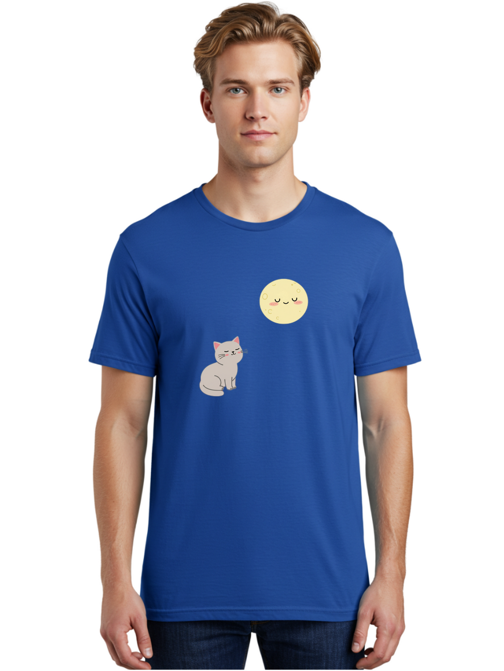 Cat-And-Moon-1 Men'S Graphic Tee, 100% Cotton, Comfortable Casual Summer Wear, Machine Washable, Vintage Camera, Old Camera, Antique Camera, Black Camera, Classic Photography, Photography Equipment, Nostalgic Device, Film Camera, Camera Art Bai623