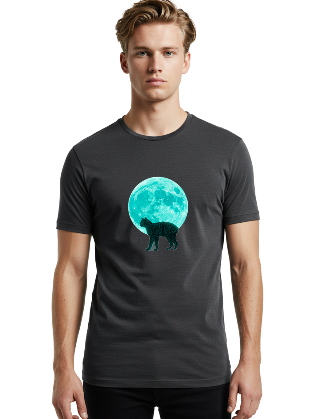 Cat-And-Moon-2 Men'S Graphic Tee, 100% Cotton, Comfortable Casual Summer Wear, Machine Washable, Vintage Camera, Old Camera, Antique Camera, Black Camera, Classic Photography, Photography Equipment, Nostalgic Device, Film Camera, Camera Art Bai624