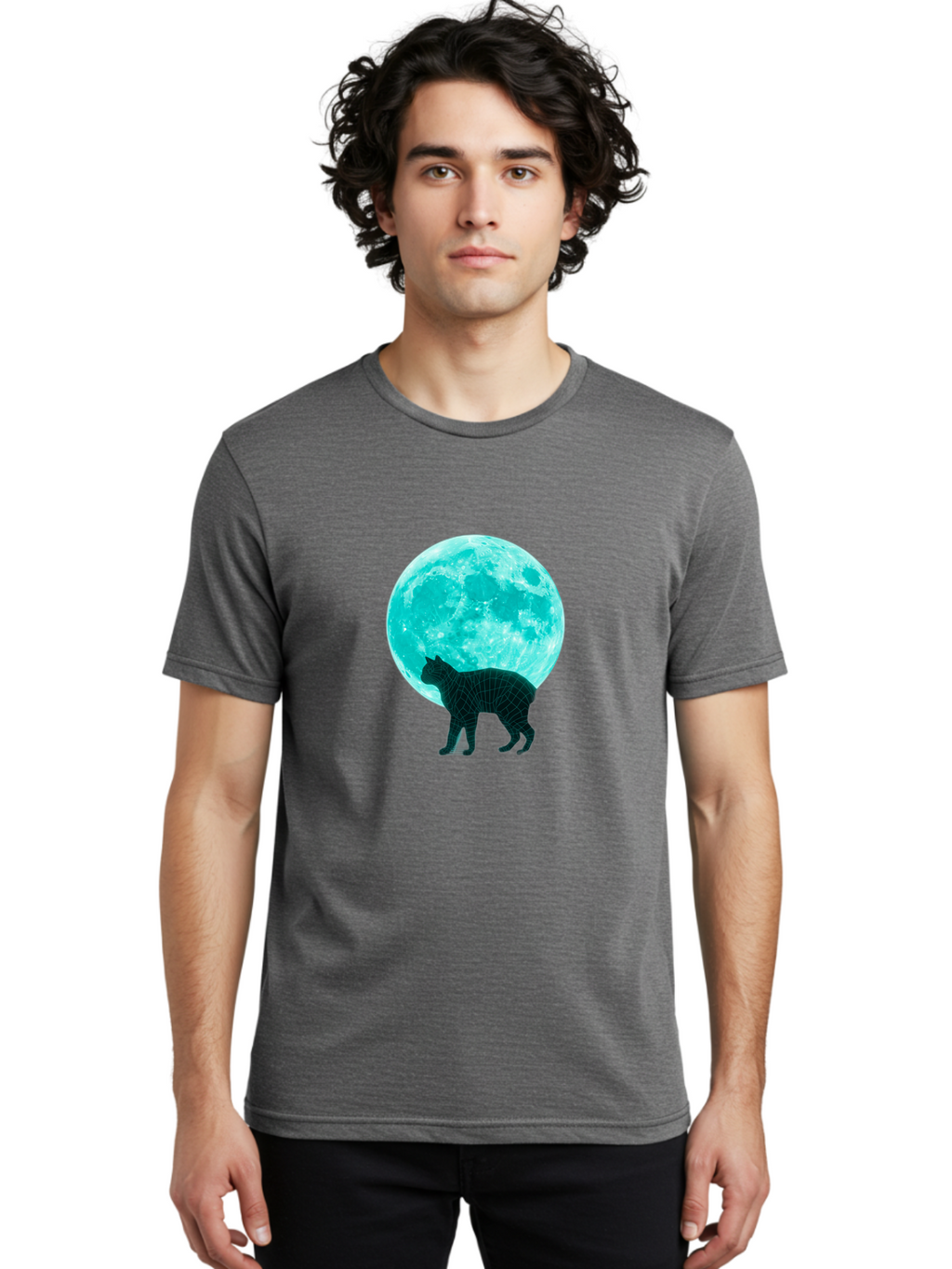 Cat-And-Moon-2 Men'S Graphic Tee, 100% Cotton, Comfortable Casual Summer Wear, Machine Washable, Vintage Camera, Old Camera, Antique Camera, Black Camera, Classic Photography, Photography Equipment, Nostalgic Device, Film Camera, Camera Art Bai624