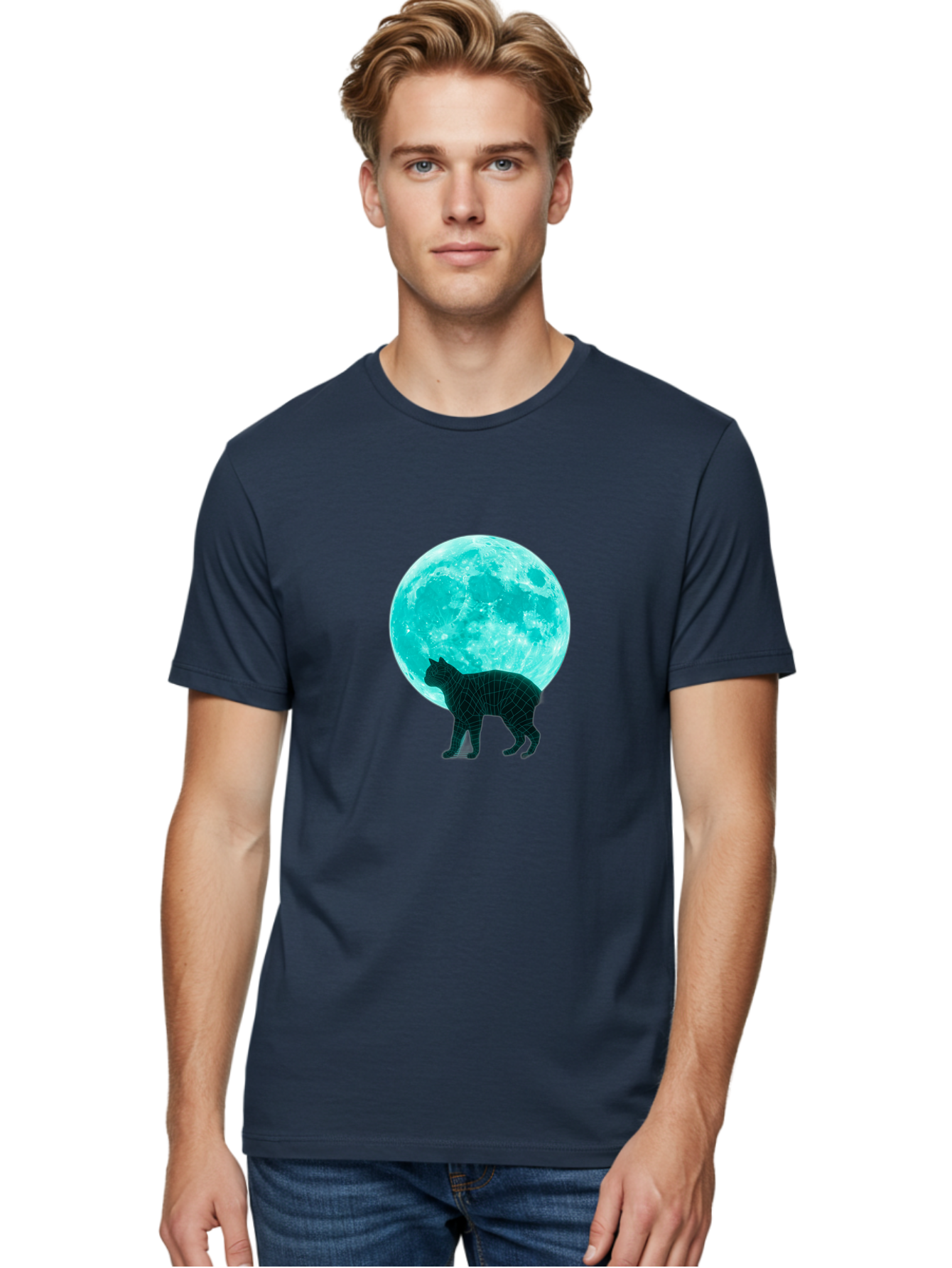 Cat-And-Moon-2 Men'S Graphic Tee, 100% Cotton, Comfortable Casual Summer Wear, Machine Washable, Vintage Camera, Old Camera, Antique Camera, Black Camera, Classic Photography, Photography Equipment, Nostalgic Device, Film Camera, Camera Art Bai624