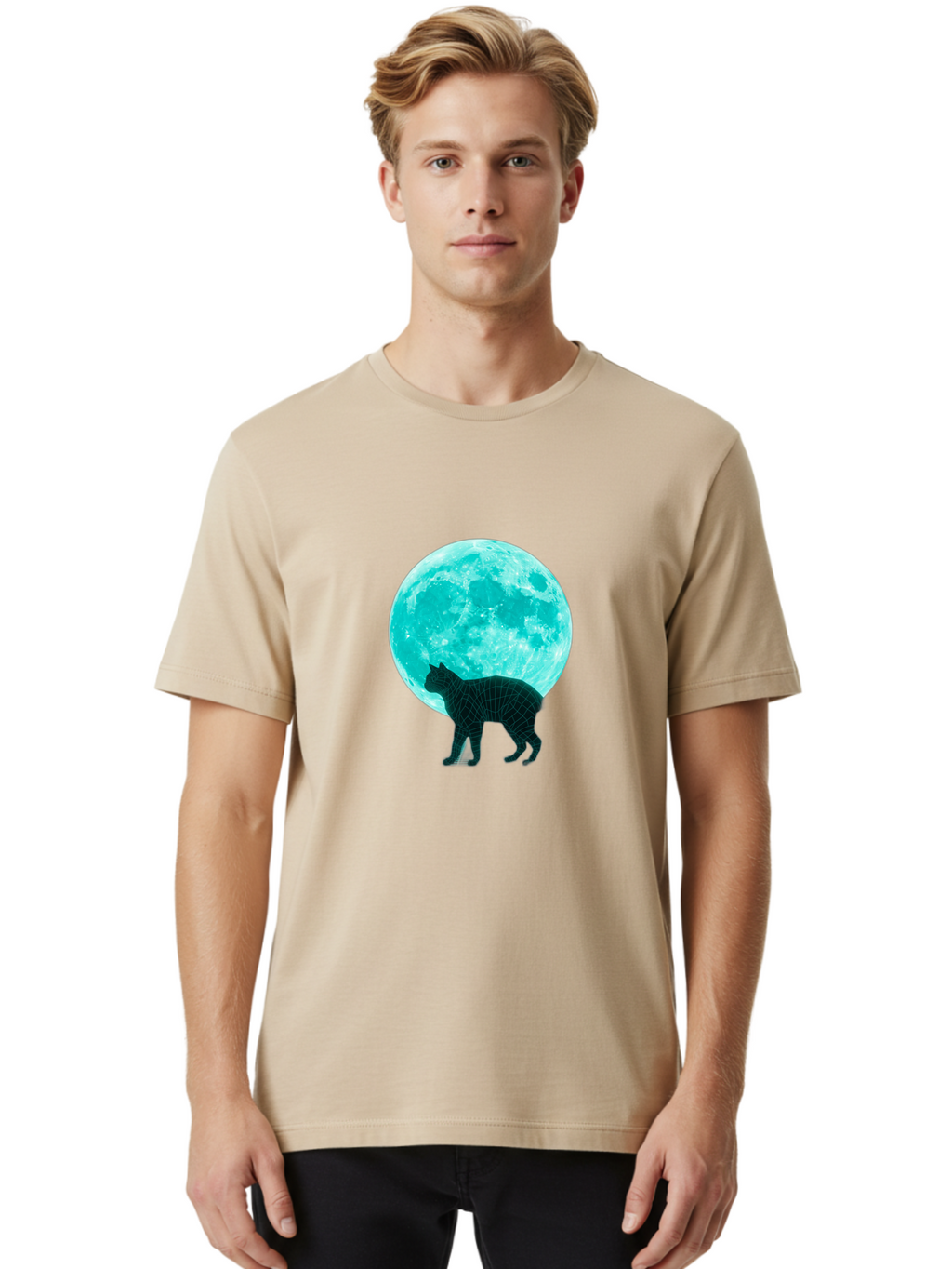 Cat-And-Moon-2 Men'S Graphic Tee, 100% Cotton, Comfortable Casual Summer Wear, Machine Washable, Vintage Camera, Old Camera, Antique Camera, Black Camera, Classic Photography, Photography Equipment, Nostalgic Device, Film Camera, Camera Art Bai624