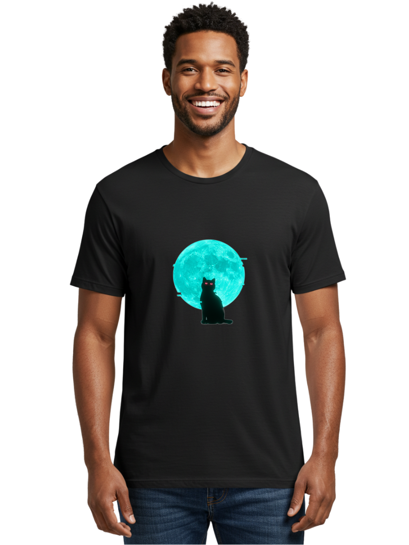 Cat-And-Moon-3 Men'S Graphic Tee, 100% Cotton, Comfortable Casual Summer Wear, Machine Washable, Vintage Camera, Old Camera, Antique Camera, Black Camera, Classic Photography, Photography Equipment, Nostalgic Device, Film Camera, Camera Art Bai625