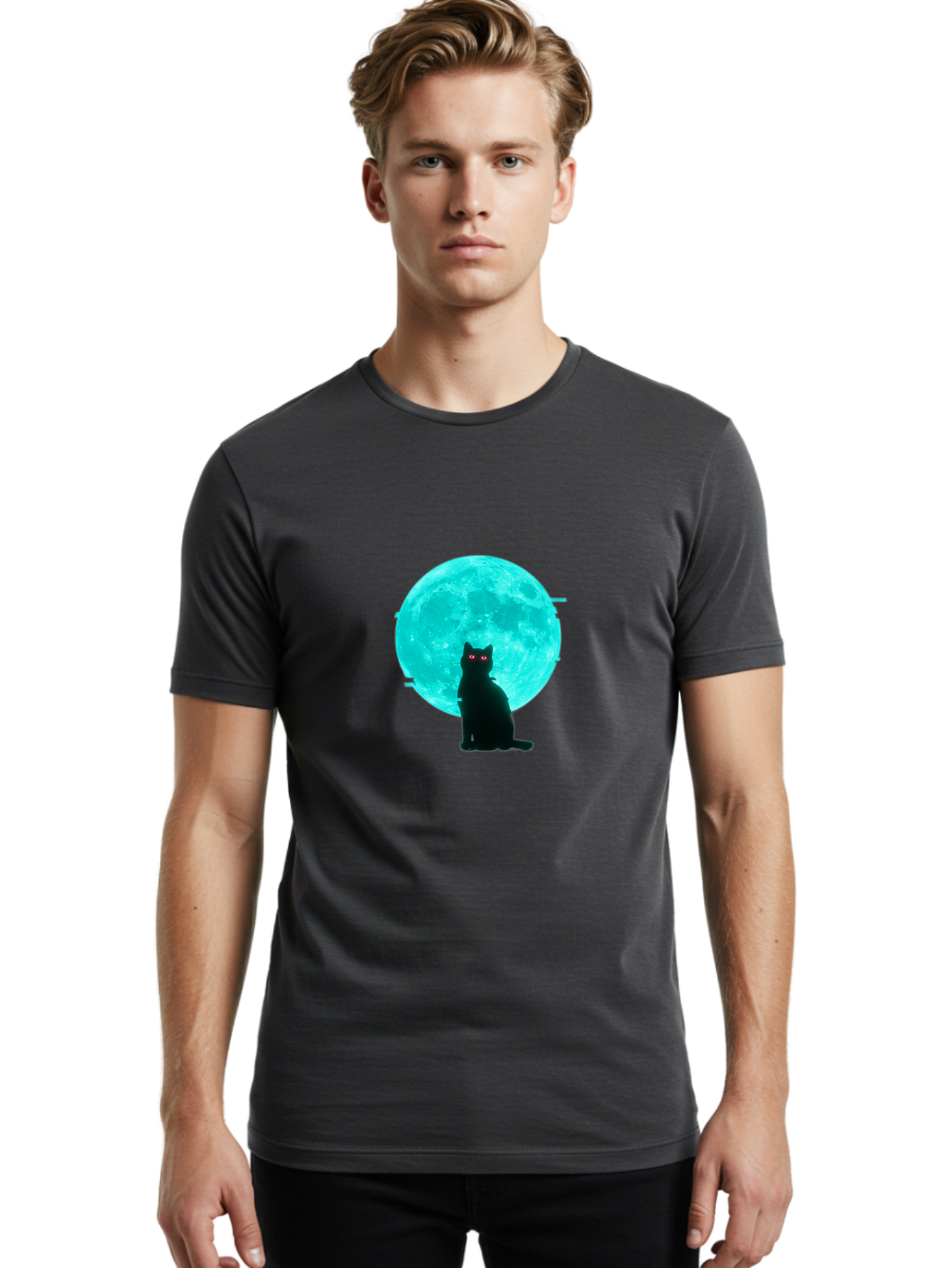 Cat-And-Moon-3 Men'S Graphic Tee, 100% Cotton, Comfortable Casual Summer Wear, Machine Washable, Vintage Camera, Old Camera, Antique Camera, Black Camera, Classic Photography, Photography Equipment, Nostalgic Device, Film Camera, Camera Art Bai625
