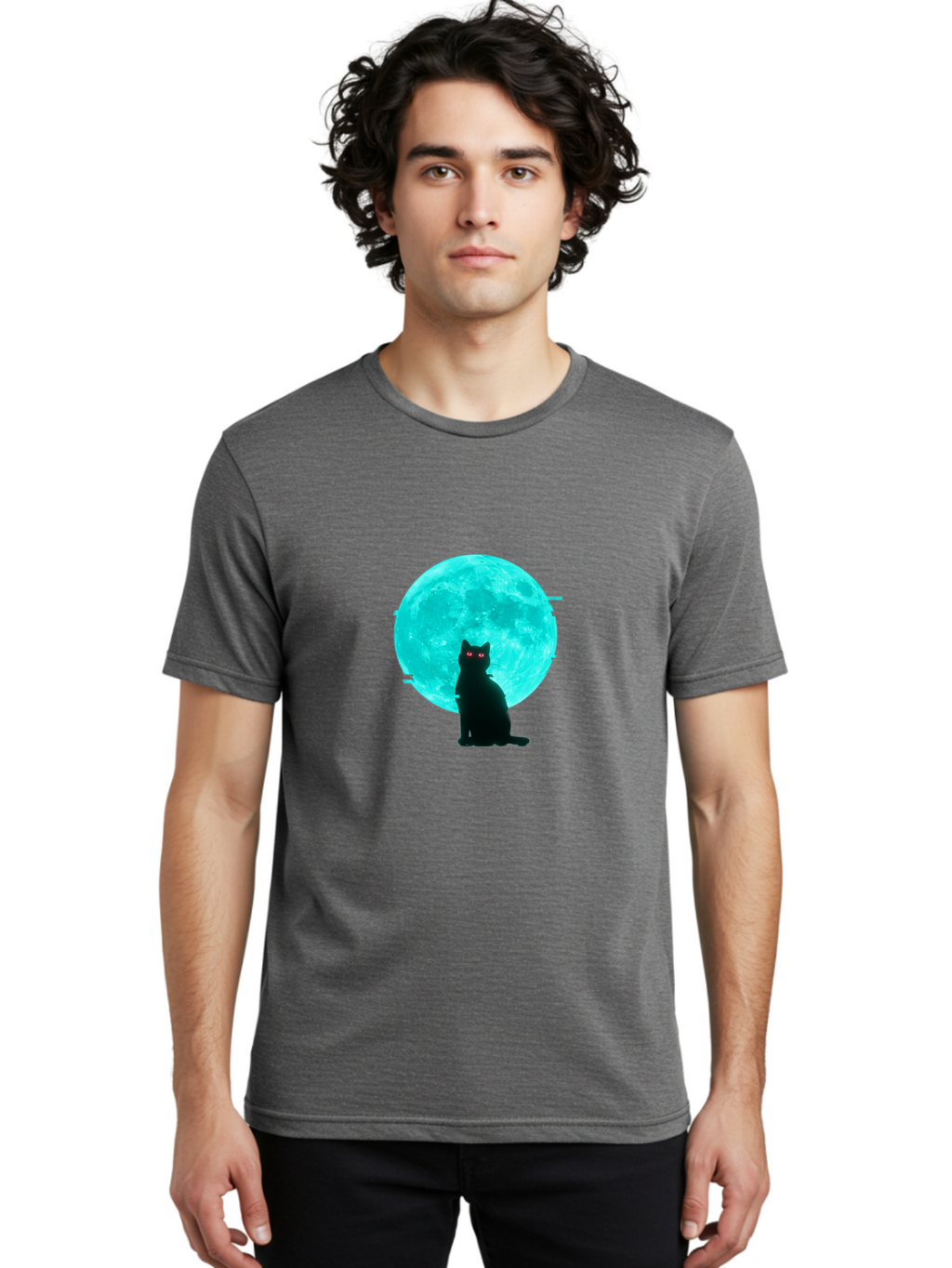 Cat-And-Moon-3 Men'S Graphic Tee, 100% Cotton, Comfortable Casual Summer Wear, Machine Washable, Vintage Camera, Old Camera, Antique Camera, Black Camera, Classic Photography, Photography Equipment, Nostalgic Device, Film Camera, Camera Art Bai625