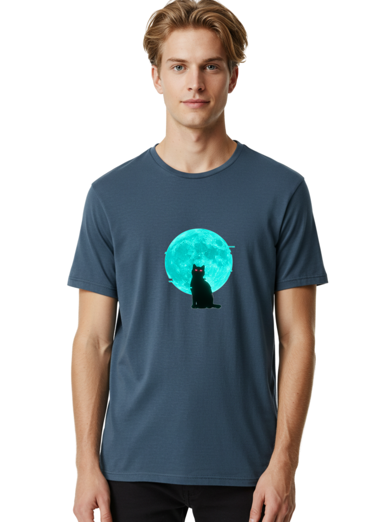 Cat-And-Moon-3 Men'S Graphic Tee, 100% Cotton, Comfortable Casual Summer Wear, Machine Washable, Vintage Camera, Old Camera, Antique Camera, Black Camera, Classic Photography, Photography Equipment, Nostalgic Device, Film Camera, Camera Art Bai625