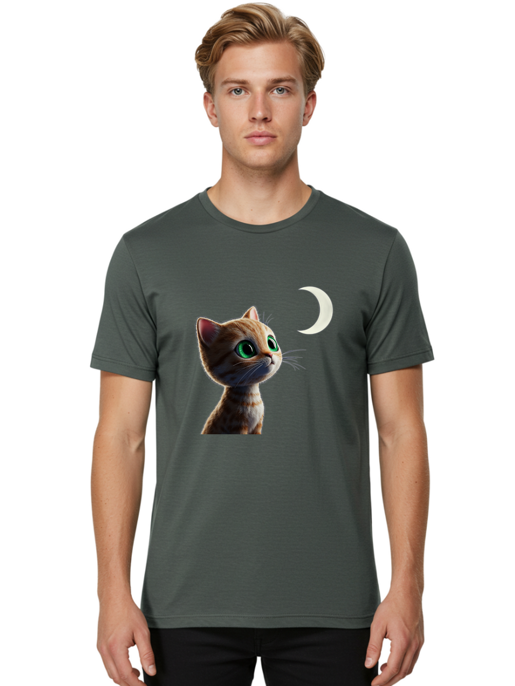 Cat-Gazing-At-Crescent-Moon Men'S Graphic Tee, 100% Cotton, Comfortable Casual Summer Wear, Machine Washable, Vintage Camera, Old Camera, Antique Camera, Black Camera, Classic Photography, Photography Equipment, Nostalgic Device, Film Camera, Bai628