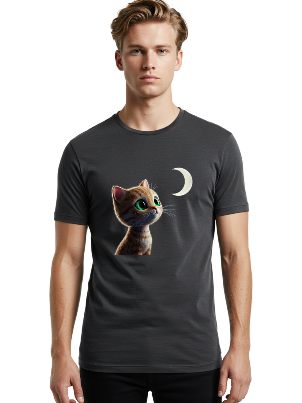 Cat-Gazing-At-Crescent-Moon Men'S Graphic Tee, 100% Cotton, Comfortable Casual Summer Wear, Machine Washable, Vintage Camera, Old Camera, Antique Camera, Black Camera, Classic Photography, Photography Equipment, Nostalgic Device, Film Camera, Bai628
