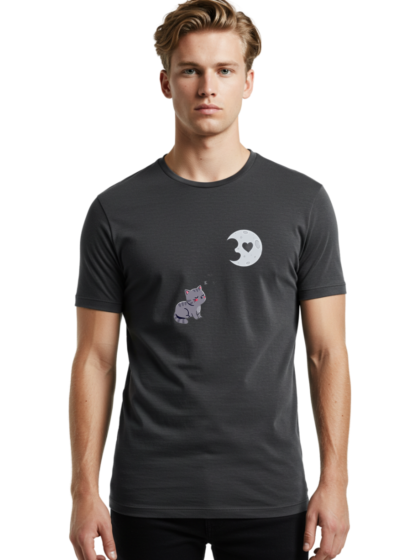 Cat-Gazing-At-Heart-Moon Men'S Graphic Tee, 100% Cotton, Comfortable Casual Summer Wear, Machine Washable, Vintage Camera, Old Camera, Antique Camera, Black Camera, Classic Photography, Photography Equipment, Nostalgic Device, Film Camera, Bai629