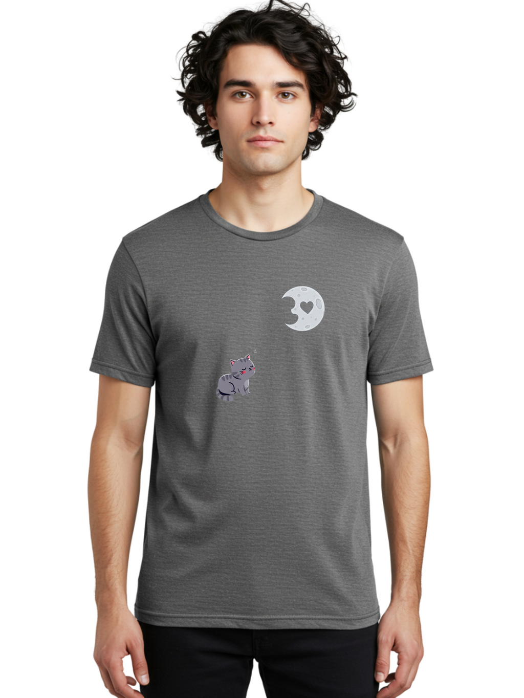 Cat-Gazing-At-Heart-Moon Men'S Graphic Tee, 100% Cotton, Comfortable Casual Summer Wear, Machine Washable, Vintage Camera, Old Camera, Antique Camera, Black Camera, Classic Photography, Photography Equipment, Nostalgic Device, Film Camera, Bai629