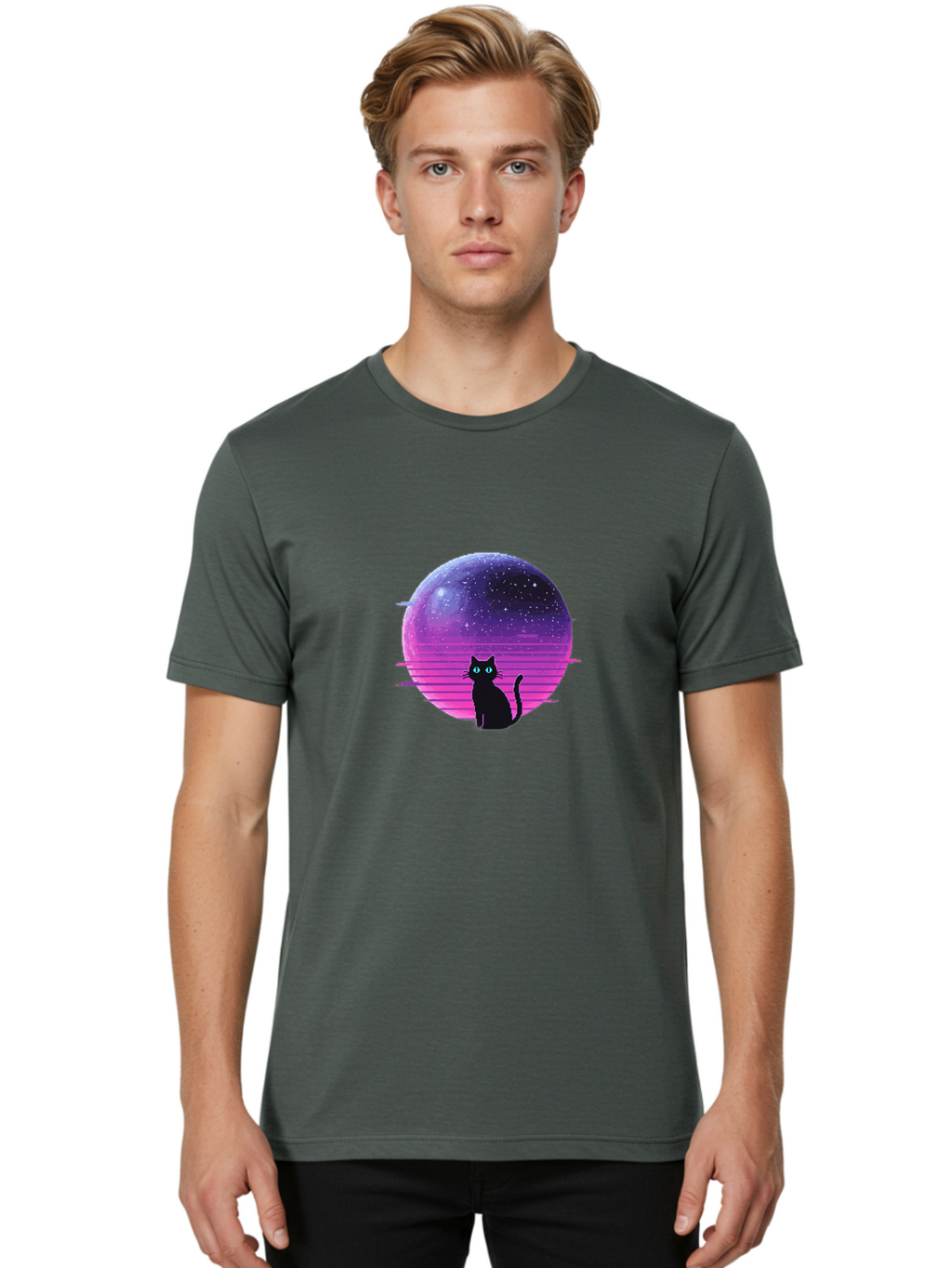 Cat-In-Retro-Sunset Men'S Graphic Tee, 100% Cotton, Comfortable Casual Summer Wear, Machine Washable, Vintage Camera, Old Camera, Antique Camera, Black Camera, Classic Photography, Photography Equipment, Nostalgic Device, Film Camera, Bai631