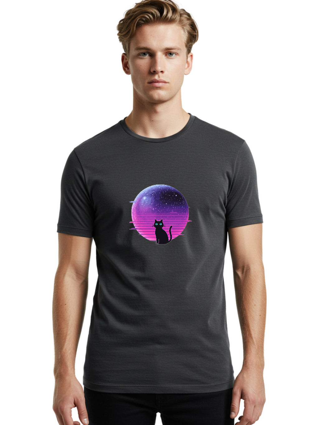 Cat-In-Retro-Sunset Men'S Graphic Tee, 100% Cotton, Comfortable Casual Summer Wear, Machine Washable, Vintage Camera, Old Camera, Antique Camera, Black Camera, Classic Photography, Photography Equipment, Nostalgic Device, Film Camera, Bai631