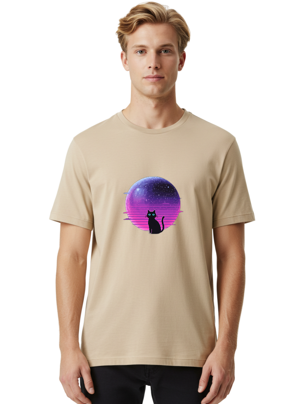 Cat-In-Retro-Sunset Men'S Graphic Tee, 100% Cotton, Comfortable Casual Summer Wear, Machine Washable, Vintage Camera, Old Camera, Antique Camera, Black Camera, Classic Photography, Photography Equipment, Nostalgic Device, Film Camera, Bai631