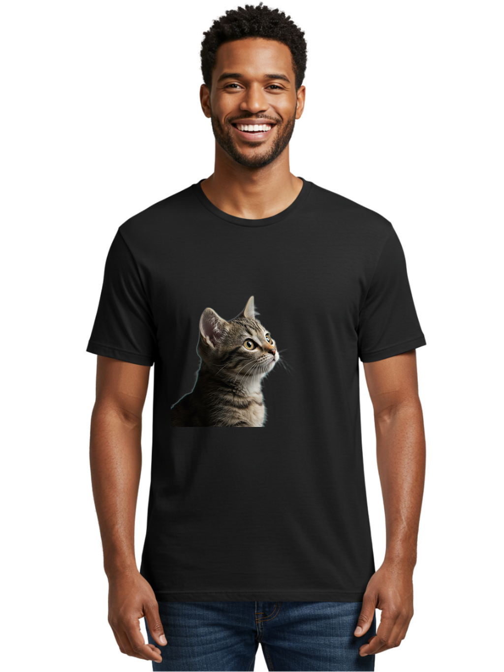 Cat-Looking-Up Men'S Graphic Tee, 100% Cotton, Comfortable Casual Summer Wear, Machine Washable, Vintage Camera, Old Camera, Antique Camera, Black Camera, Classic Photography, Photography Equipment, Nostalgic Device, Film Camera, Camera Art Bai633
