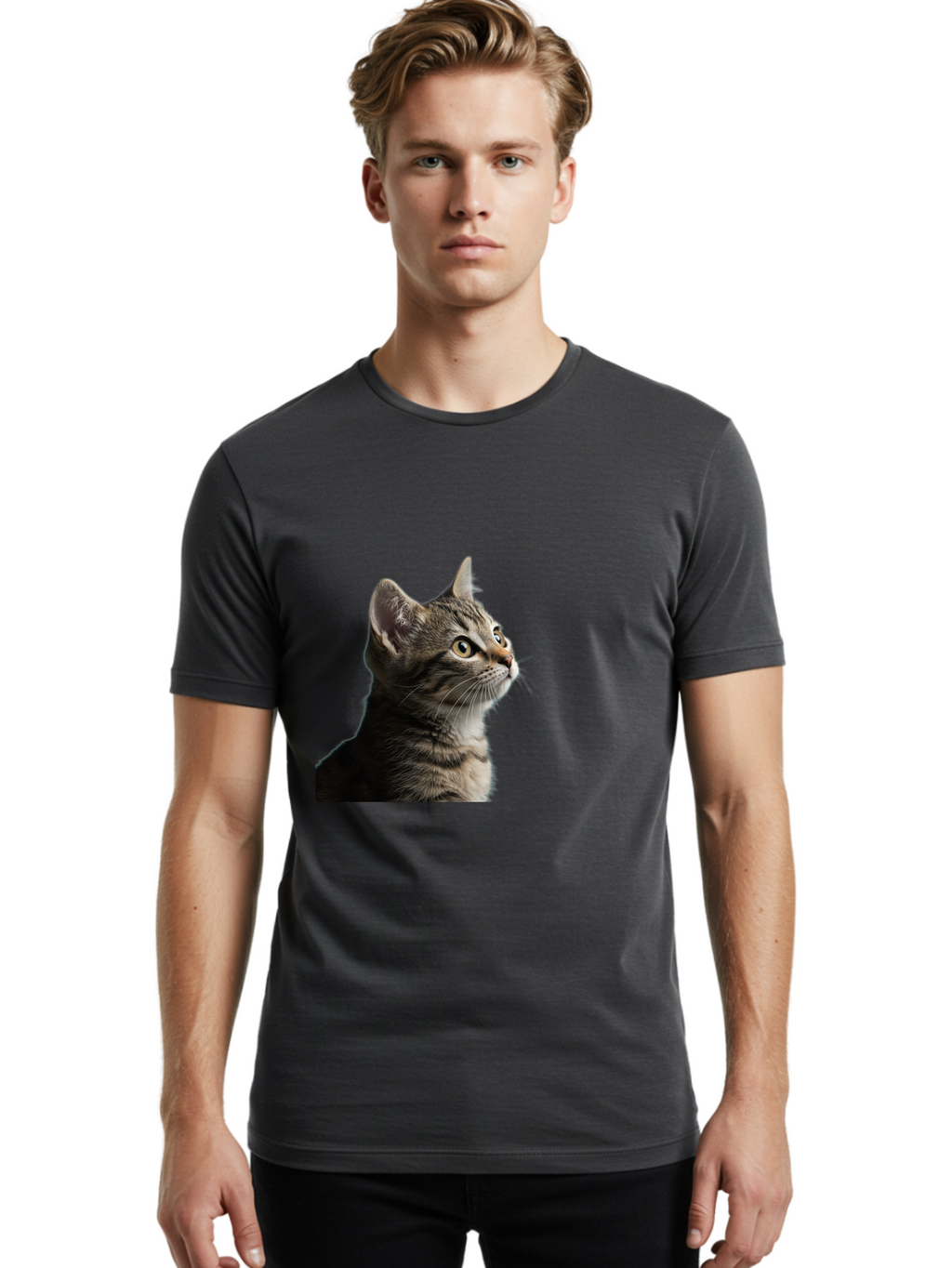 Cat-Looking-Up Men'S Graphic Tee, 100% Cotton, Comfortable Casual Summer Wear, Machine Washable, Vintage Camera, Old Camera, Antique Camera, Black Camera, Classic Photography, Photography Equipment, Nostalgic Device, Film Camera, Camera Art Bai633