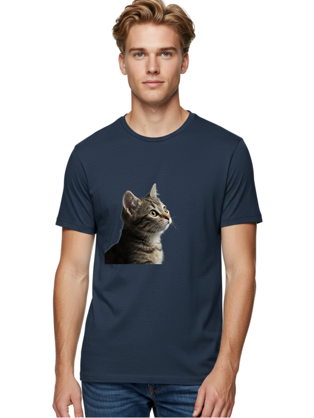 Cat-Looking-Up Men'S Graphic Tee, 100% Cotton, Comfortable Casual Summer Wear, Machine Washable, Vintage Camera, Old Camera, Antique Camera, Black Camera, Classic Photography, Photography Equipment, Nostalgic Device, Film Camera, Camera Art Bai633