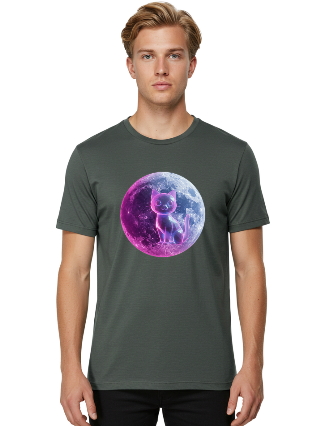 Cat-On-The-Moon-1 Men'S Graphic Tee, 100% Cotton, Comfortable Casual Summer Wear, Machine Washable, Vintage Camera, Old Camera, Antique Camera, Black Camera, Classic Photography, Photography Equipment, Nostalgic Device, Film Camera, Camera Art Bai638