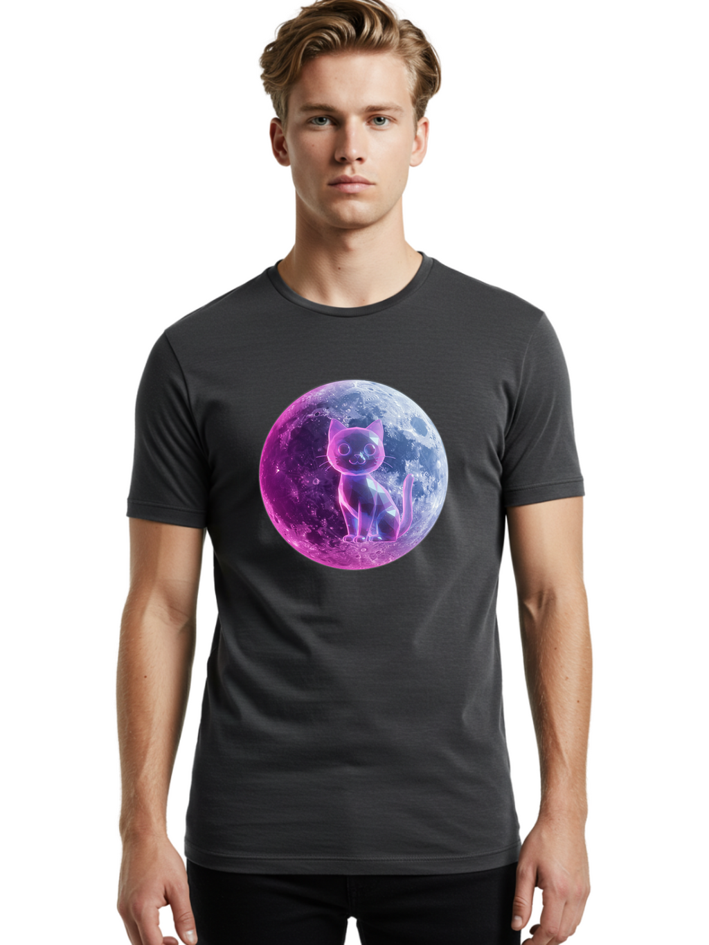 Cat-On-The-Moon-1 Men'S Graphic Tee, 100% Cotton, Comfortable Casual Summer Wear, Machine Washable, Vintage Camera, Old Camera, Antique Camera, Black Camera, Classic Photography, Photography Equipment, Nostalgic Device, Film Camera, Camera Art Bai638
