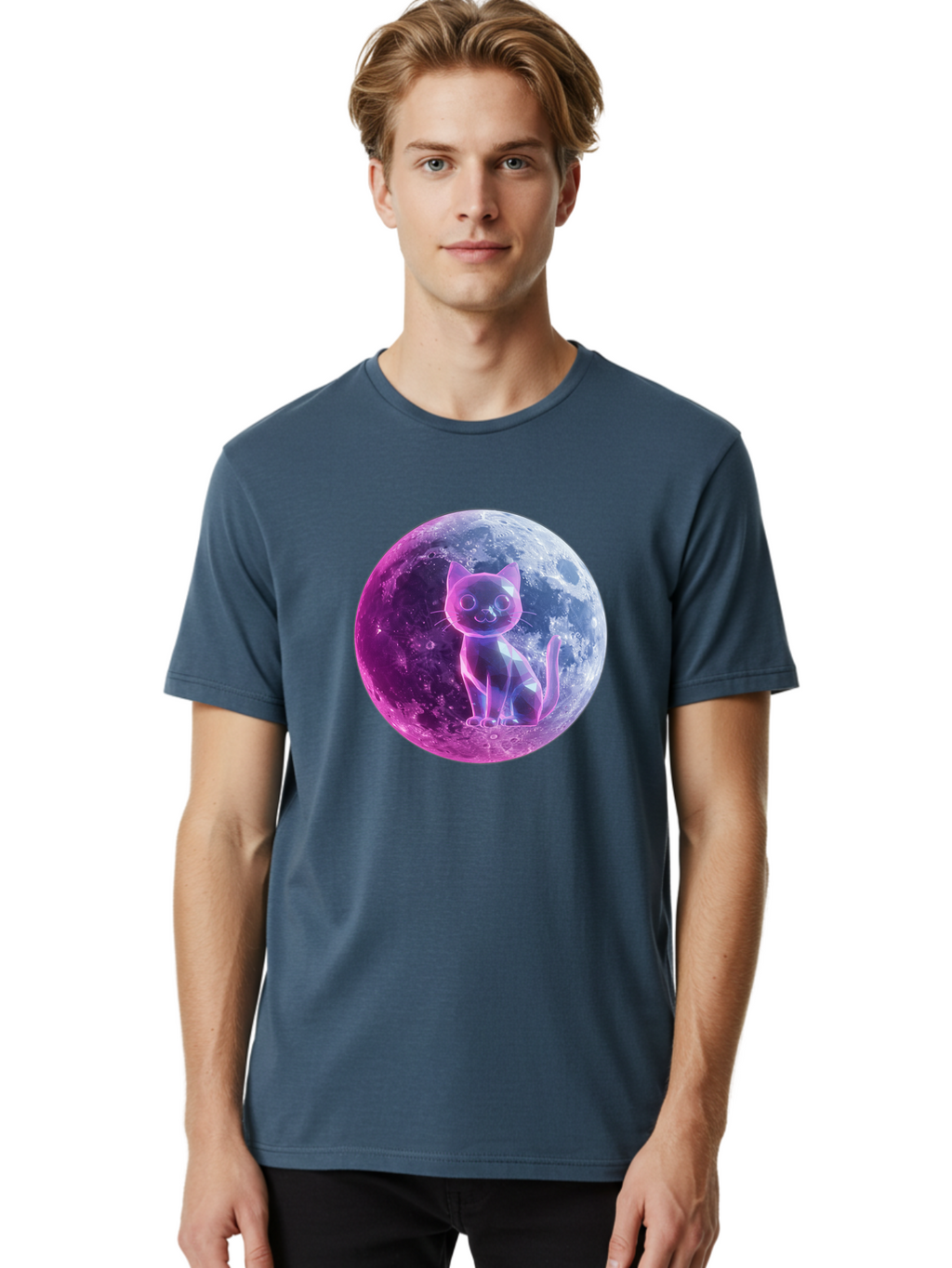 Cat-On-The-Moon-1 Men'S Graphic Tee, 100% Cotton, Comfortable Casual Summer Wear, Machine Washable, Vintage Camera, Old Camera, Antique Camera, Black Camera, Classic Photography, Photography Equipment, Nostalgic Device, Film Camera, Camera Art Bai638