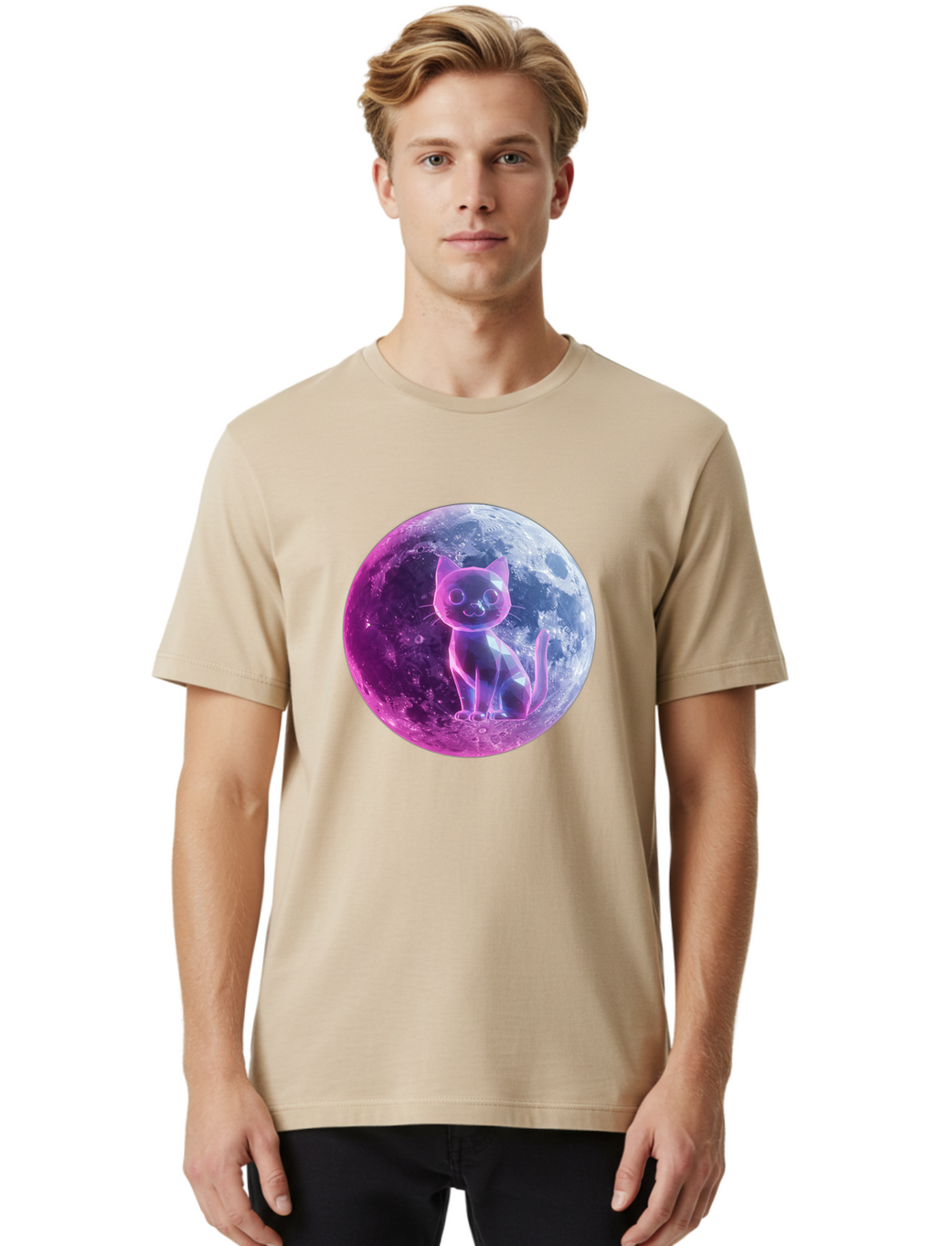Cat-On-The-Moon-1 Men'S Graphic Tee, 100% Cotton, Comfortable Casual Summer Wear, Machine Washable, Vintage Camera, Old Camera, Antique Camera, Black Camera, Classic Photography, Photography Equipment, Nostalgic Device, Film Camera, Camera Art Bai638