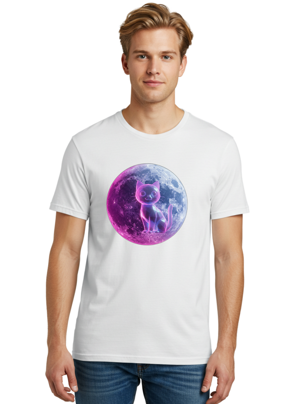 Cat-On-The-Moon-1 Men'S Graphic Tee, 100% Cotton, Comfortable Casual Summer Wear, Machine Washable, Vintage Camera, Old Camera, Antique Camera, Black Camera, Classic Photography, Photography Equipment, Nostalgic Device, Film Camera, Camera Art Bai638