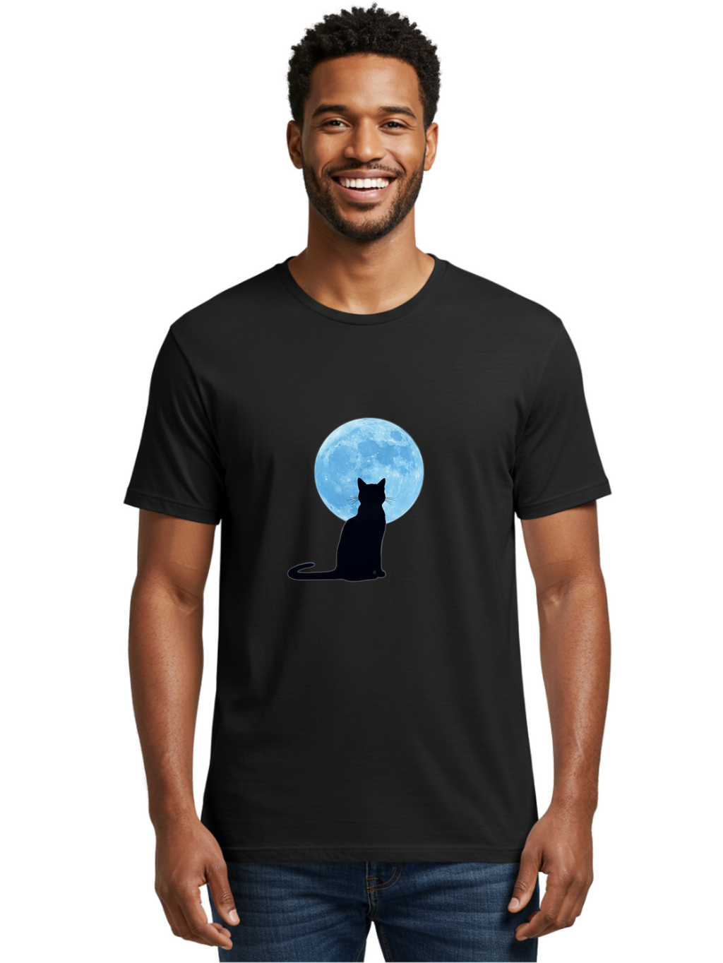 Cat-Silhouette-Full-Moon Men'S Graphic Tee, 100% Cotton, Comfortable Casual Summer Wear, Machine Washable, Vintage Camera, Old Camera, Antique Camera, Black Camera, Classic Photography, Photography Equipment, Nostalgic Device, Film Camera, Bai640