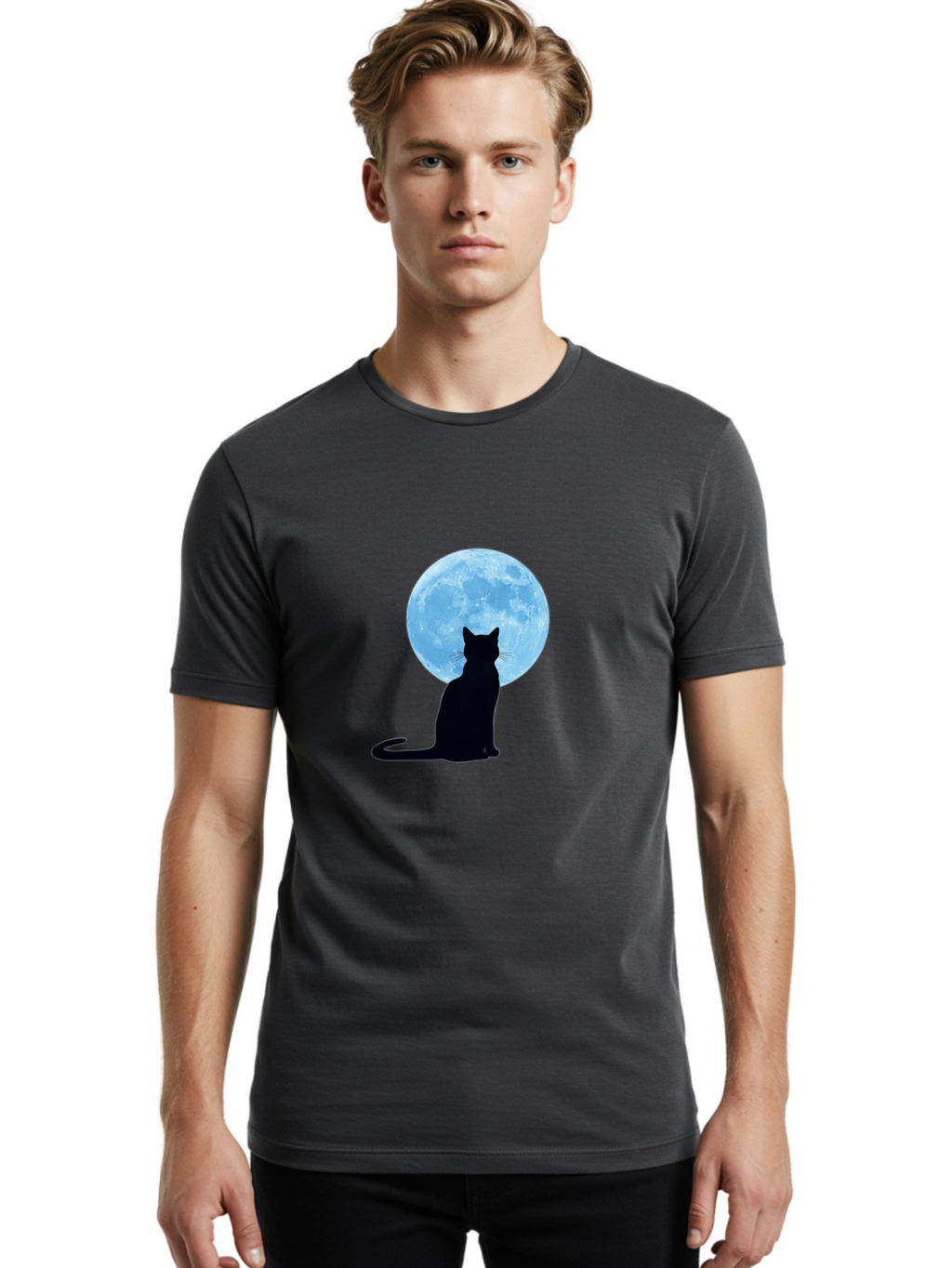 Cat-Silhouette-Full-Moon Men'S Graphic Tee, 100% Cotton, Comfortable Casual Summer Wear, Machine Washable, Vintage Camera, Old Camera, Antique Camera, Black Camera, Classic Photography, Photography Equipment, Nostalgic Device, Film Camera, Bai640