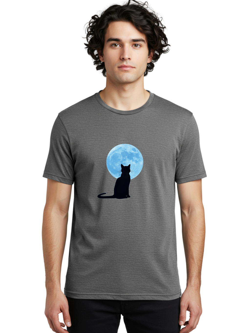 Cat-Silhouette-Full-Moon Men'S Graphic Tee, 100% Cotton, Comfortable Casual Summer Wear, Machine Washable, Vintage Camera, Old Camera, Antique Camera, Black Camera, Classic Photography, Photography Equipment, Nostalgic Device, Film Camera, Bai640