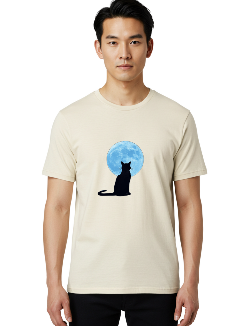 Cat-Silhouette-Full-Moon Men'S Graphic Tee, 100% Cotton, Comfortable Casual Summer Wear, Machine Washable, Vintage Camera, Old Camera, Antique Camera, Black Camera, Classic Photography, Photography Equipment, Nostalgic Device, Film Camera, Bai640