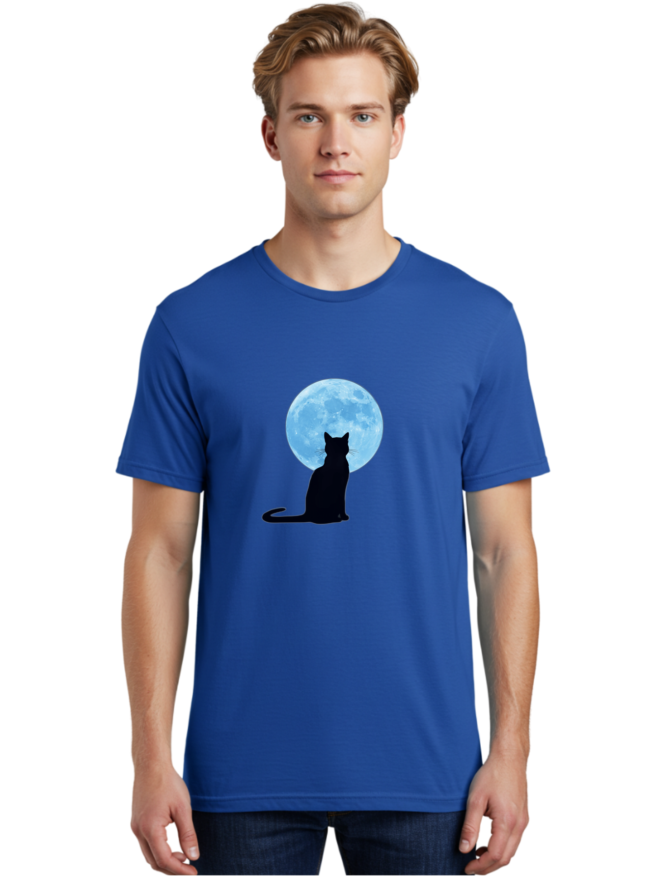 Cat-Silhouette-Full-Moon Men'S Graphic Tee, 100% Cotton, Comfortable Casual Summer Wear, Machine Washable, Vintage Camera, Old Camera, Antique Camera, Black Camera, Classic Photography, Photography Equipment, Nostalgic Device, Film Camera, Bai640
