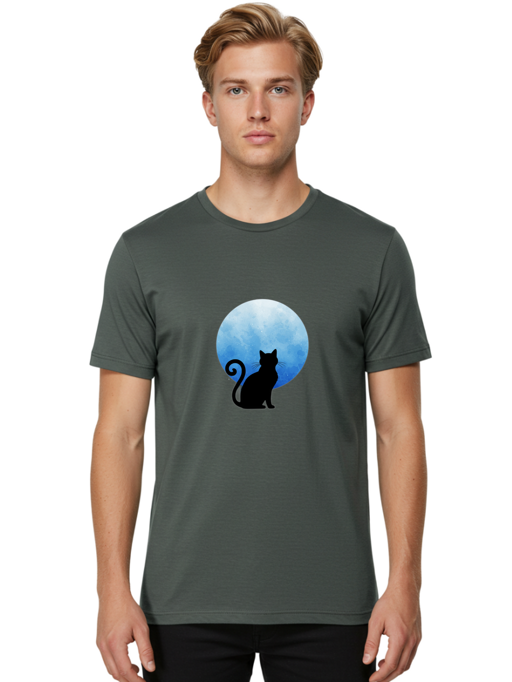 Cat-Silhouette-Moon-1 Men'S Graphic Tee, 100% Cotton, Comfortable Casual Summer Wear, Machine Washable, Vintage Camera, Old Camera, Antique Camera, Black Camera, Classic Photography, Photography Equipment, Nostalgic Device, Film Camera, Bai641