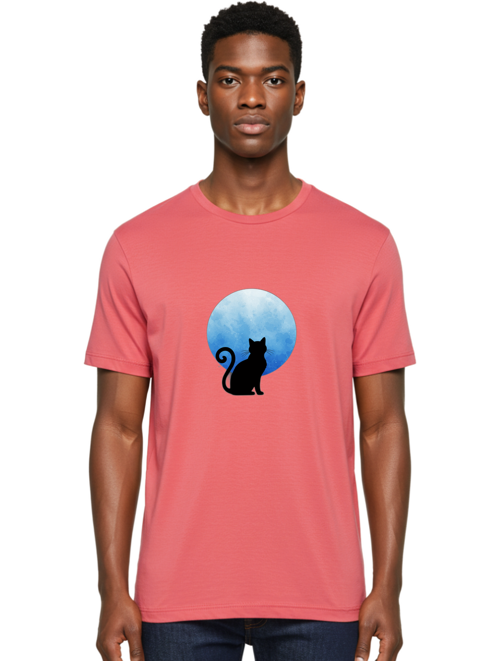 Cat-Silhouette-Moon-1 Men'S Graphic Tee, 100% Cotton, Comfortable Casual Summer Wear, Machine Washable, Vintage Camera, Old Camera, Antique Camera, Black Camera, Classic Photography, Photography Equipment, Nostalgic Device, Film Camera, Bai641