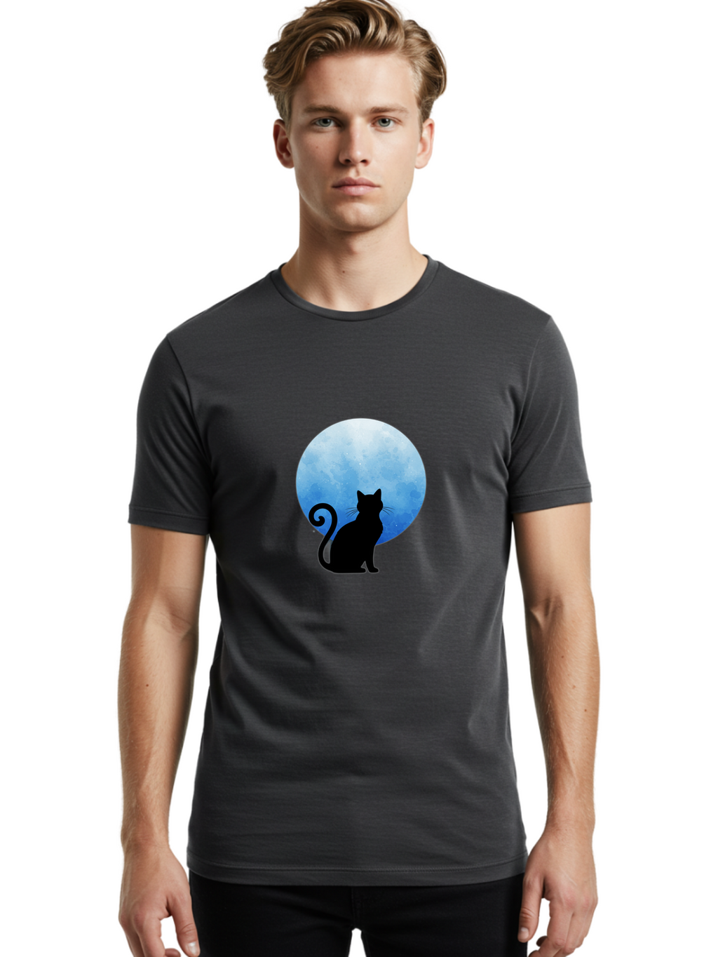 Cat-Silhouette-Moon-1 Men'S Graphic Tee, 100% Cotton, Comfortable Casual Summer Wear, Machine Washable, Vintage Camera, Old Camera, Antique Camera, Black Camera, Classic Photography, Photography Equipment, Nostalgic Device, Film Camera, Bai641
