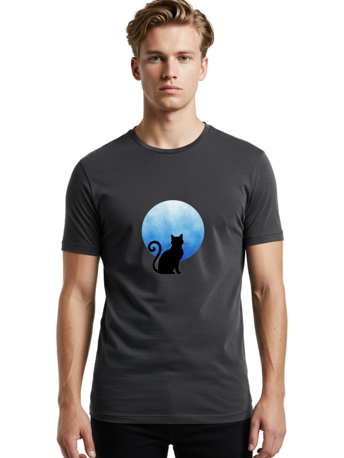 Cat-Silhouette-Moon-1 Men'S Graphic Tee, 100% Cotton, Comfortable Casual Summer Wear, Machine Washable, Vintage Camera, Old Camera, Antique Camera, Black Camera, Classic Photography, Photography Equipment, Nostalgic Device, Film Camera, Bai641