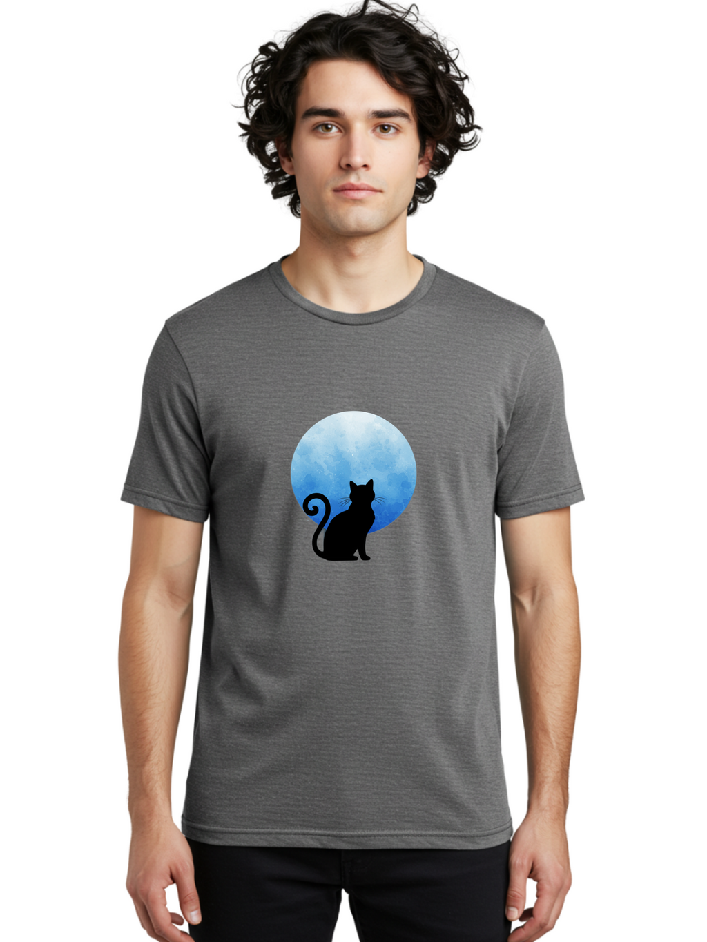 Cat-Silhouette-Moon-1 Men'S Graphic Tee, 100% Cotton, Comfortable Casual Summer Wear, Machine Washable, Vintage Camera, Old Camera, Antique Camera, Black Camera, Classic Photography, Photography Equipment, Nostalgic Device, Film Camera, Bai641